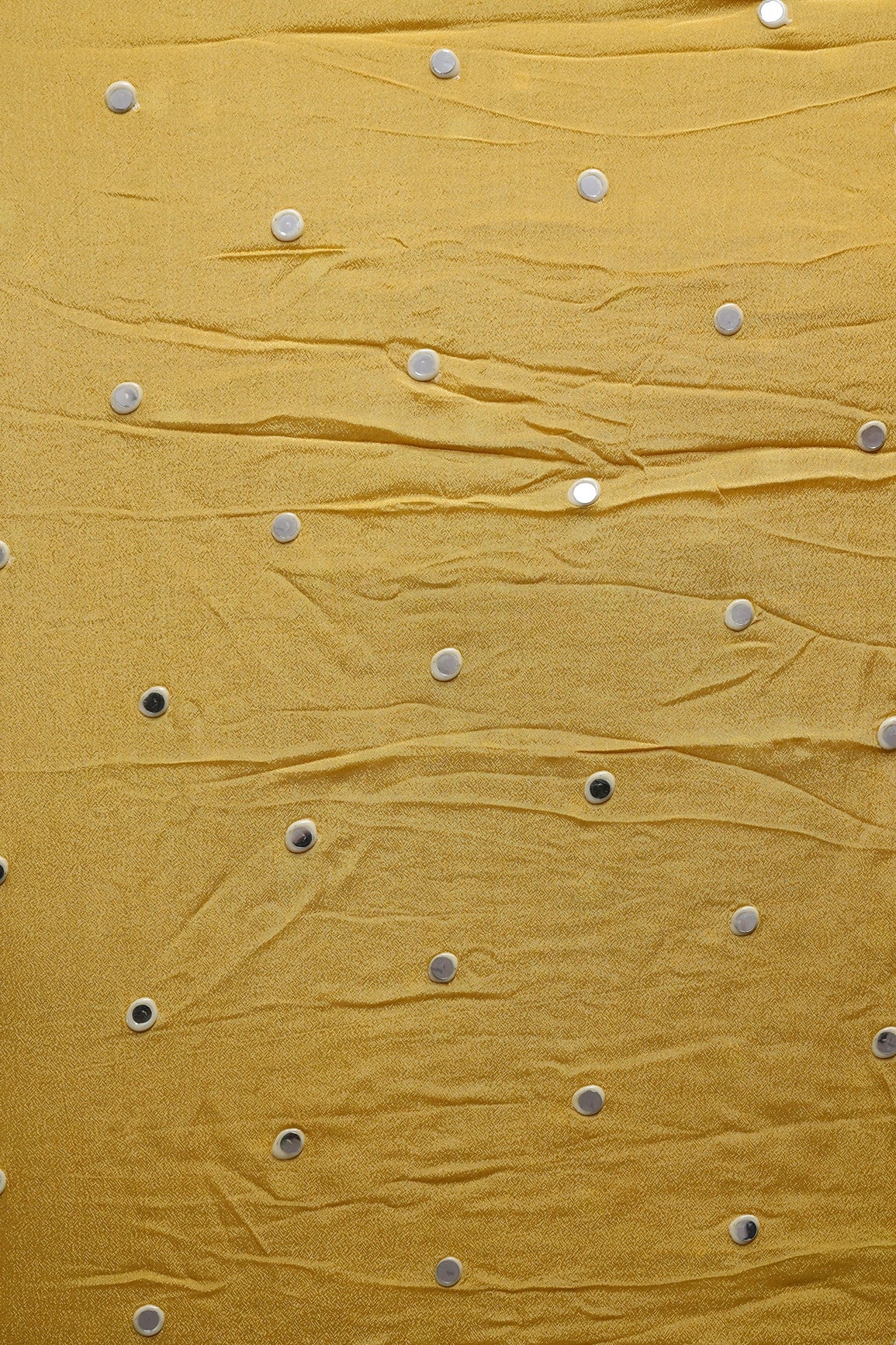 1 Meter Cut Piece Of Real Mirror Embroidery Work On Yellow Viscose Chinnon Chiffon Fabric - doeraa