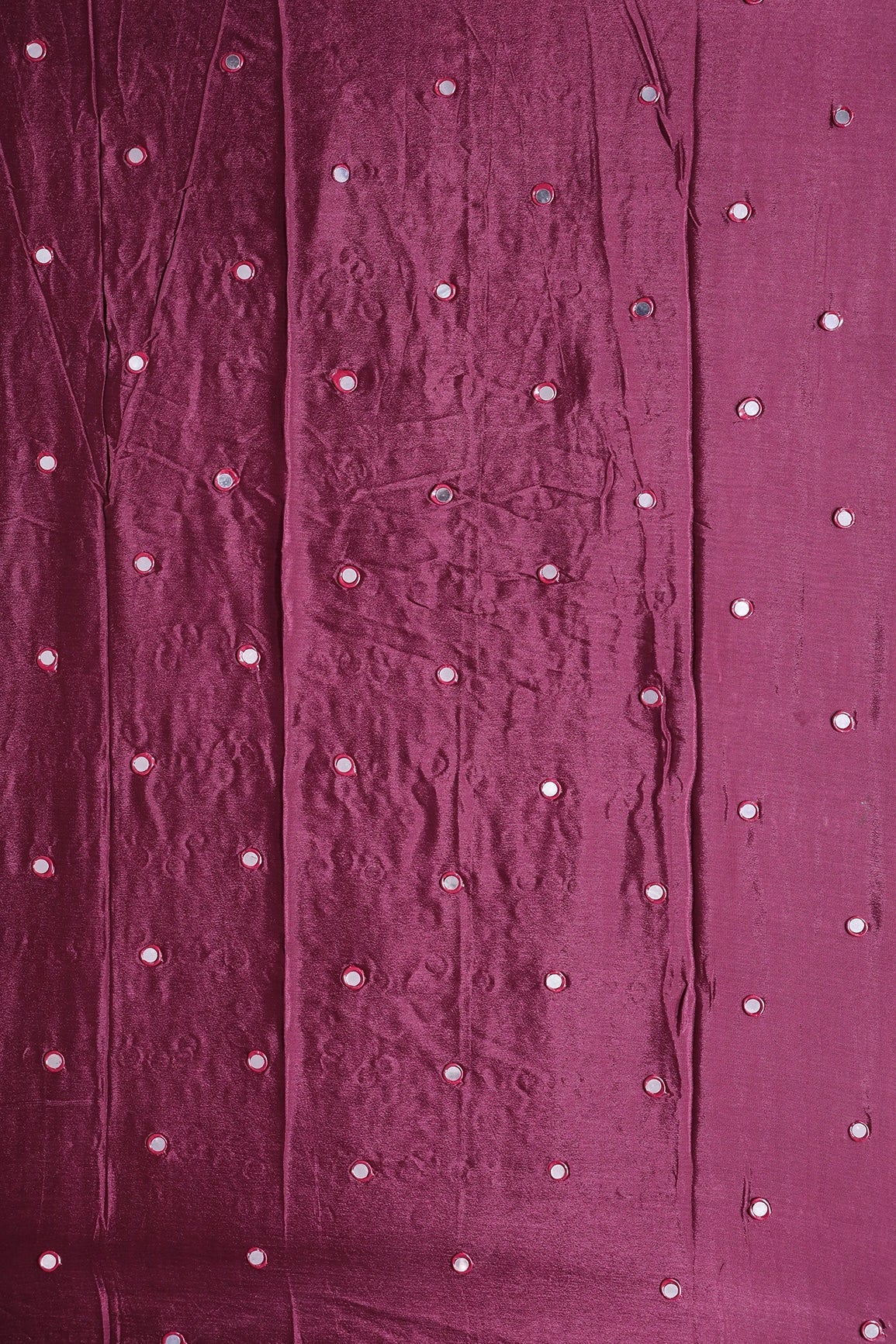 3 Meter Cut Piece Of Real Mirror Embroidery Work On Maroon Viscose Chinnon Chiffon Fabric - doeraa