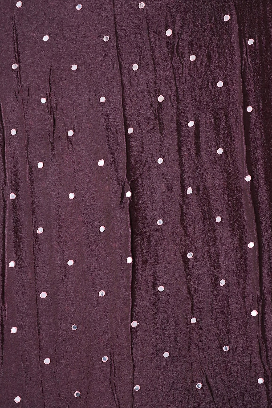 3.25 Meter Cut Piece Of Real Mirror Embroidery Work On Brown Viscose Chinnon Chiffon Fabric - doeraa