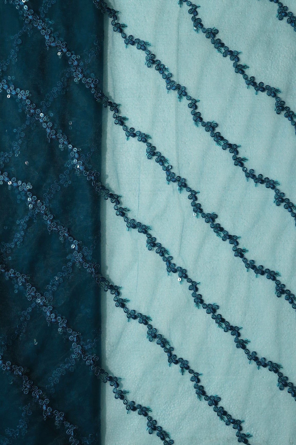 Rama Thread With Sequins Strip Embroidery Work On Rama Soft Net Fabric