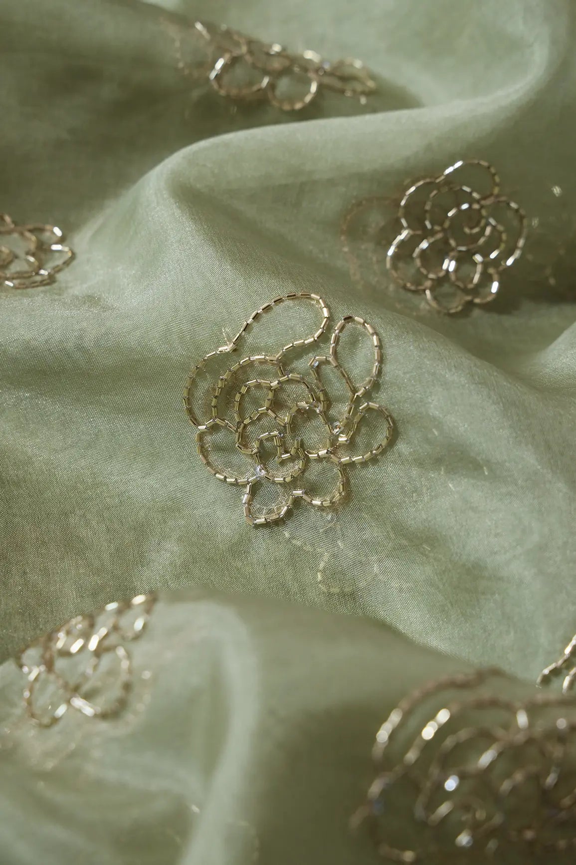 Cut Dana Beads Embroidery Olive Organza Unstitched Lehenga Set (3 Piece)