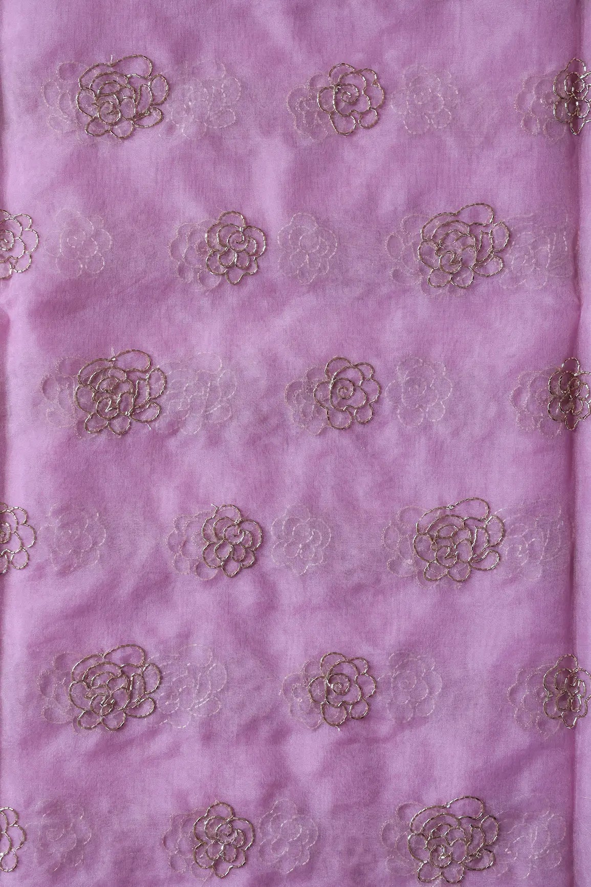 Cut Dana Beads Beautiful Floral Embroidery On Baby Pink Organza Fabric