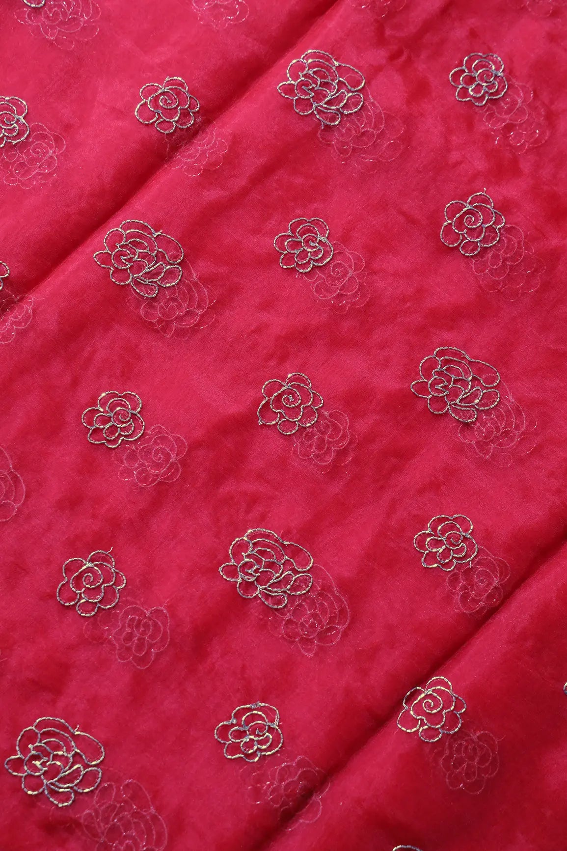 Floral Embroidery Red Organza Unstitched  Lehenga Set Fabric (3 Piece)