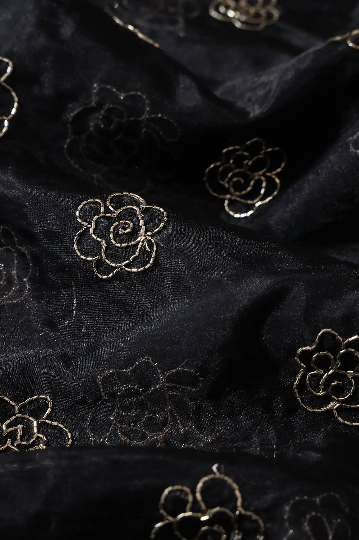 Black Cut Dana Organza Unstitched Lehenga Set Fabric (3 Piece)