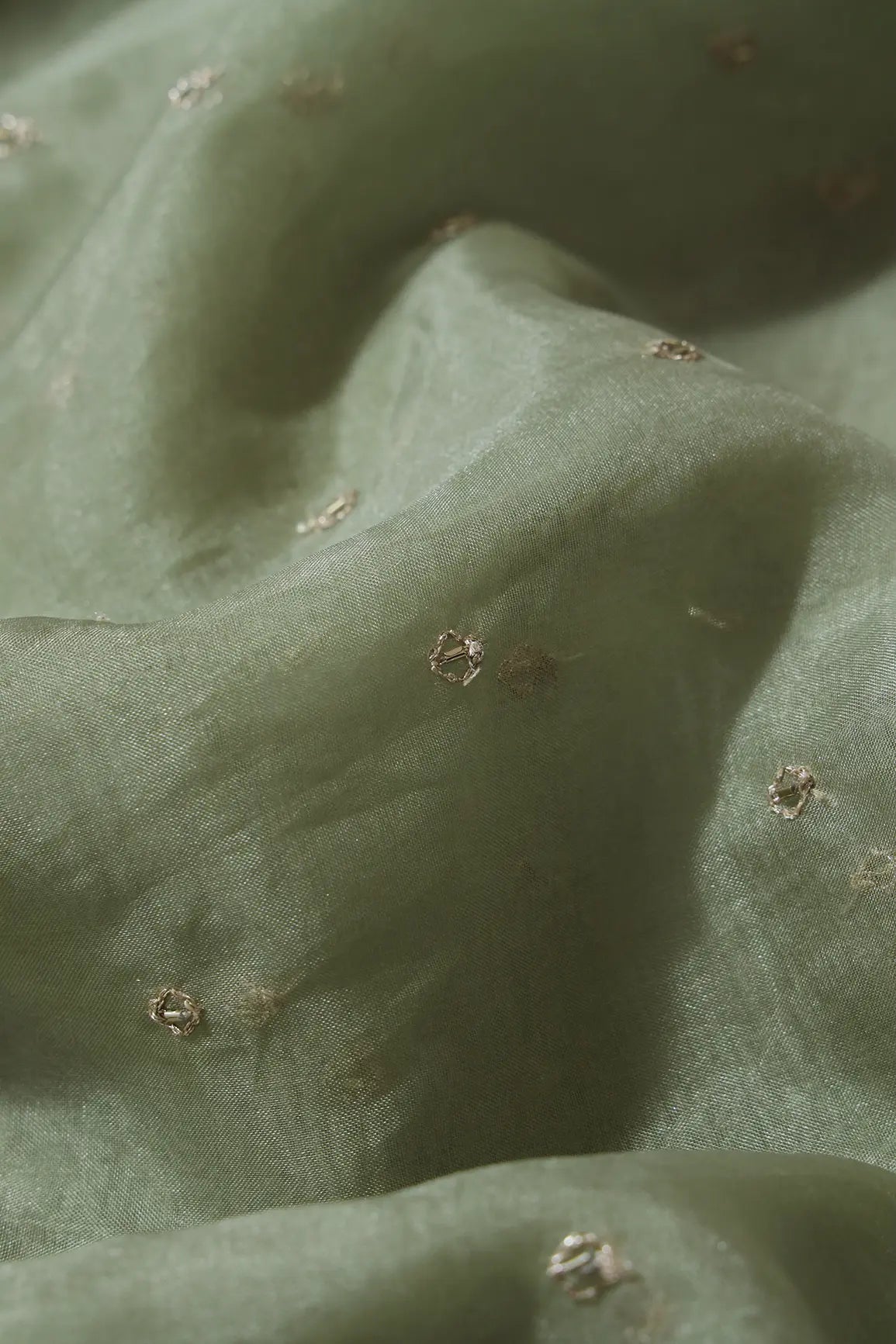 Cut Dana Beads Embroidery Olive Organza Unstitched Lehenga Set (3 Piece)