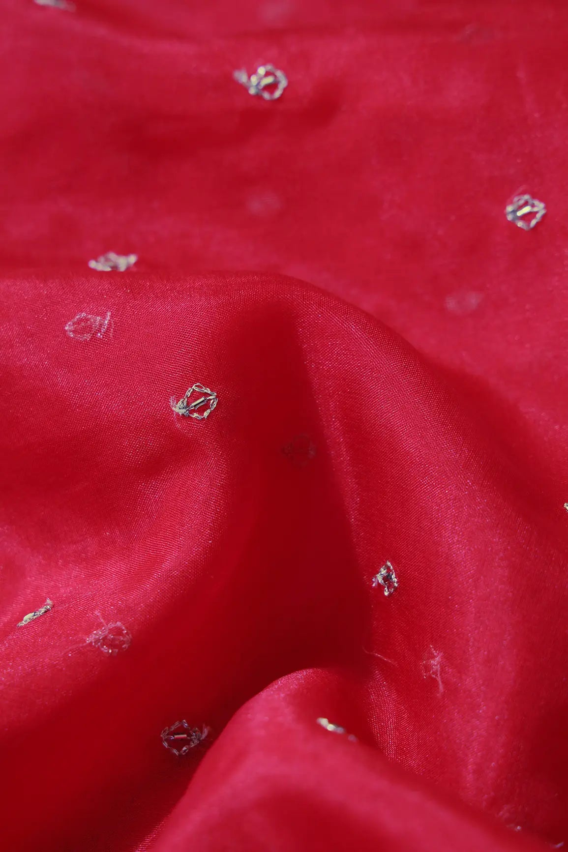 Floral Embroidery Red Organza Unstitched  Lehenga Set Fabric (3 Piece)