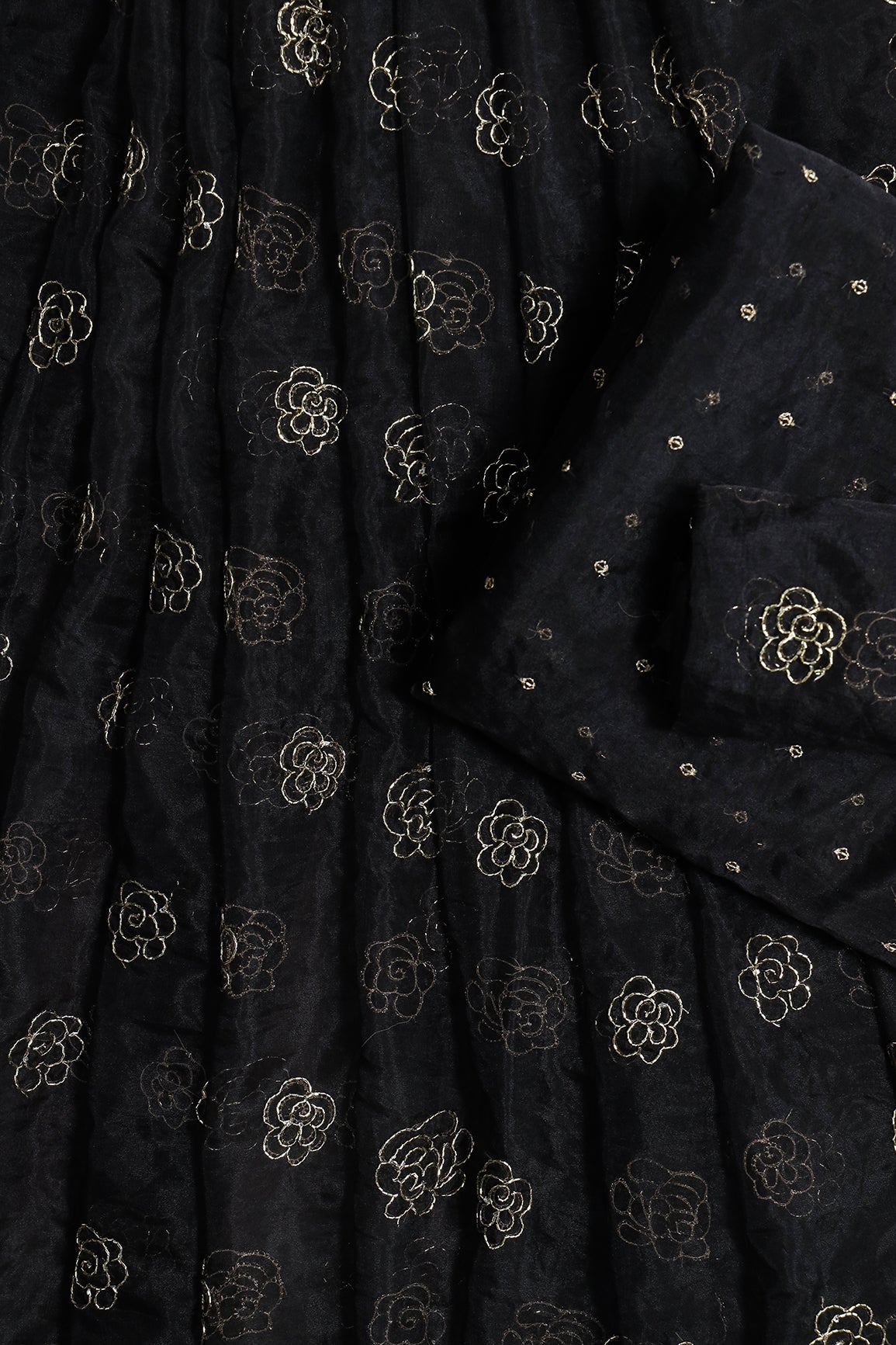 Black Cut Dana Organza Unstitched Lehenga Set Fabric (3 Piece)