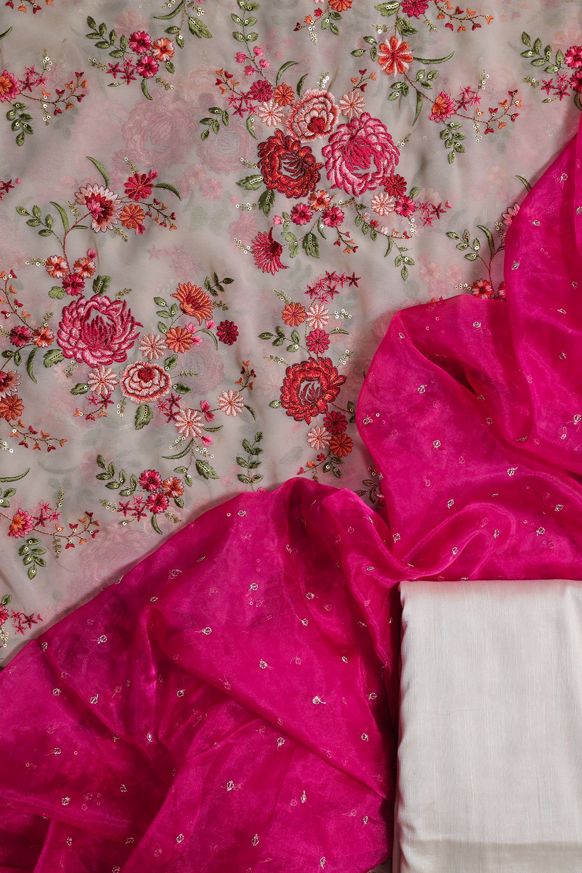 Beige Kashmiri Embroidery  Unstitched Suit (3 Piece)