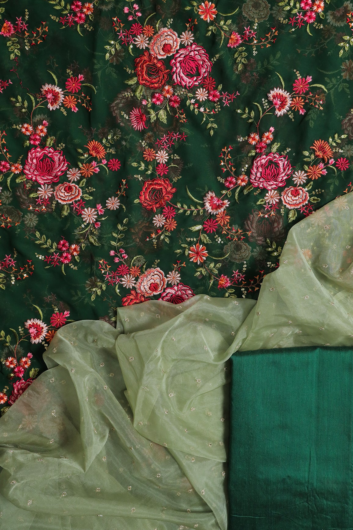 Bottle Green Kashmiri Embroidery  Unstitched Suit (3 Piece)