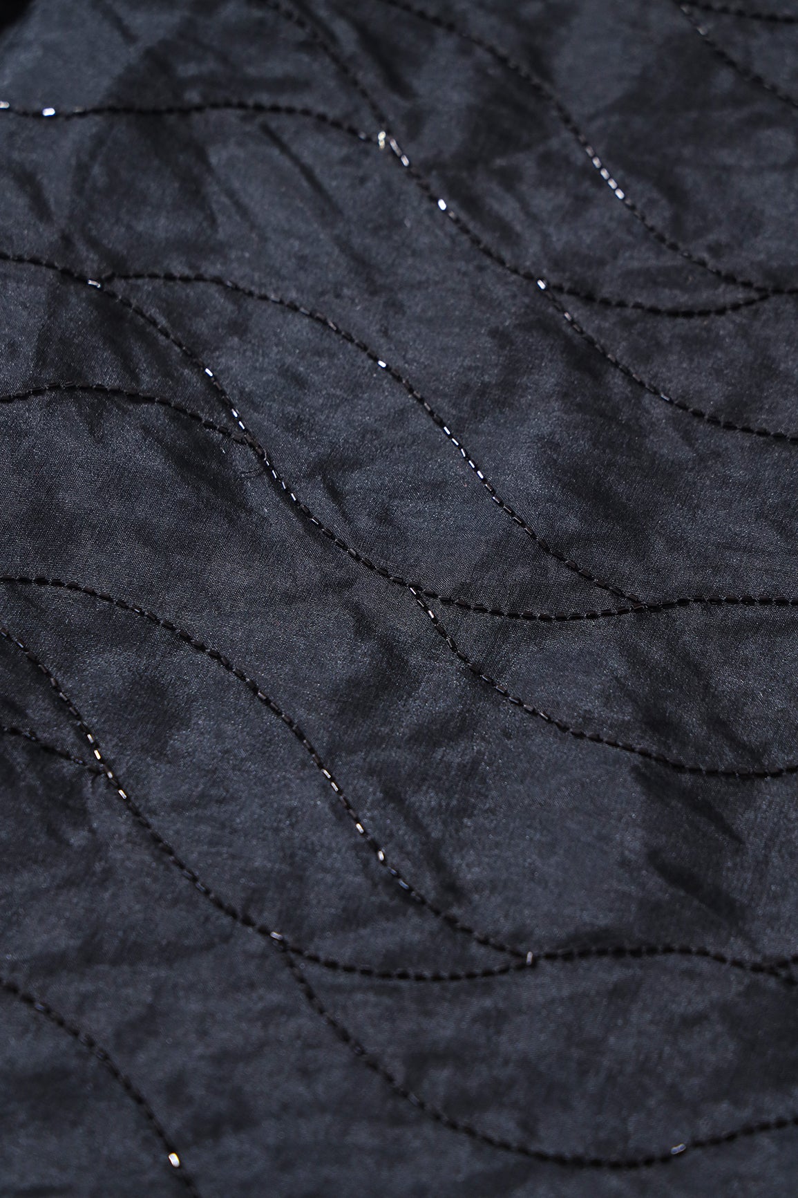 Cut Dana Beads Wonderful Wavy Embroidery On Black Organza Fabric