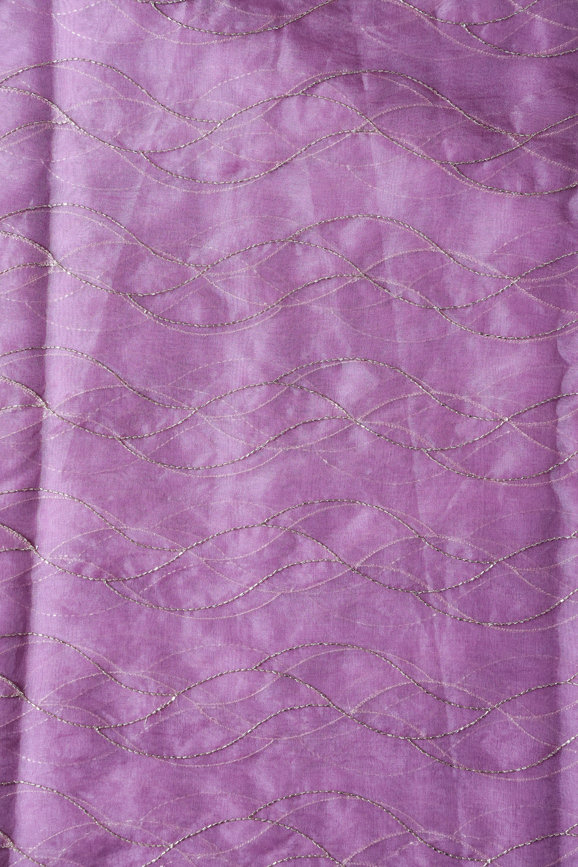 Cut Dana Beads Wonderful Wavy Embroidery On Lavender Organza Fabric