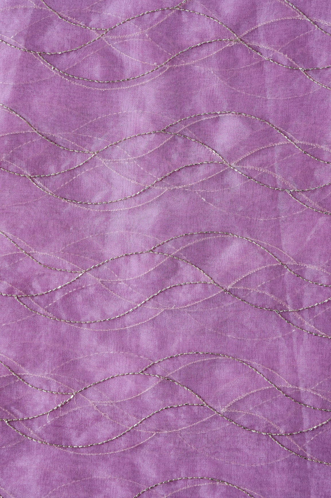 Cut Dana Beads Wonderful Wavy Embroidery On Lavender Organza Fabric