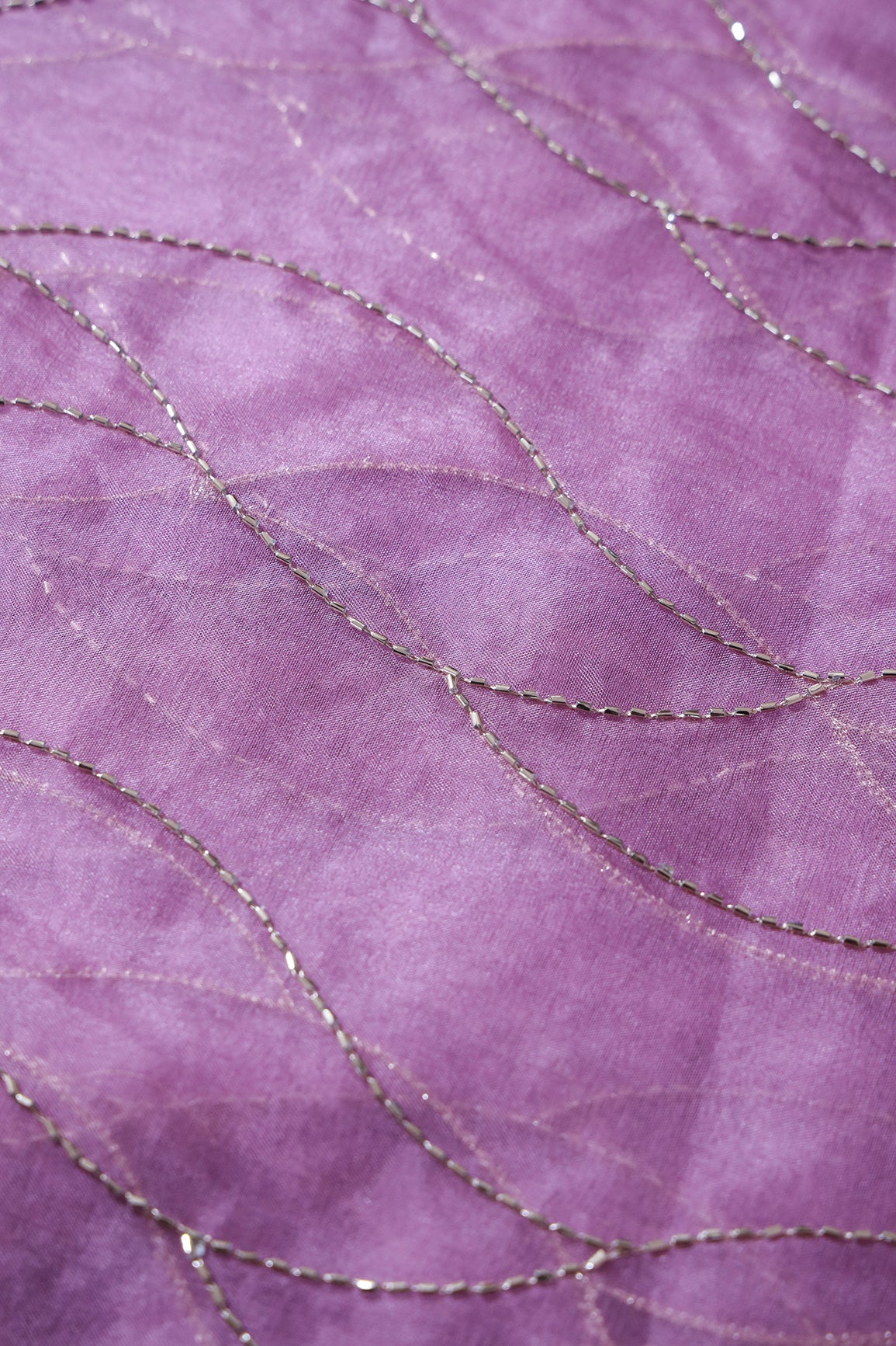 Cut Dana Beads Wonderful Wavy Embroidery On Lavender Organza Fabric
