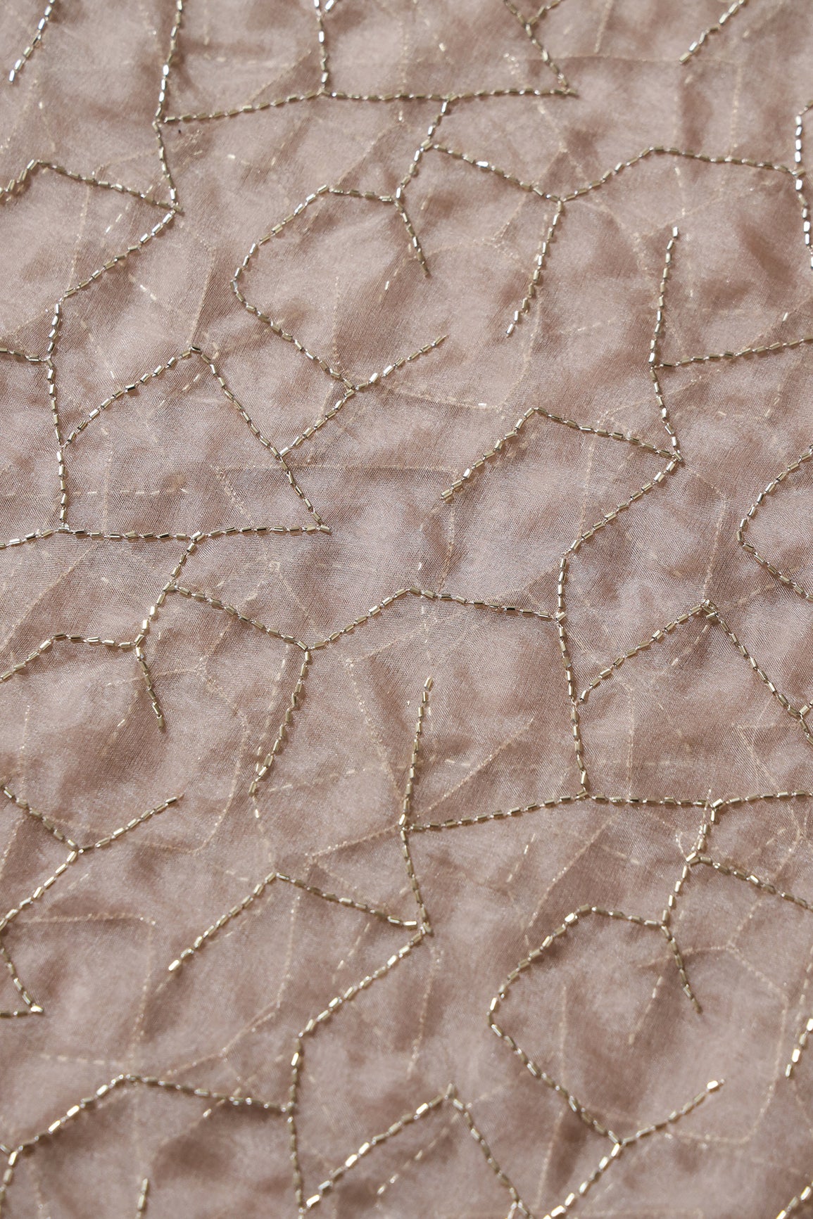 Cut Dana Beads Appealing Abstract Embroidery On Beige Organza Fabric