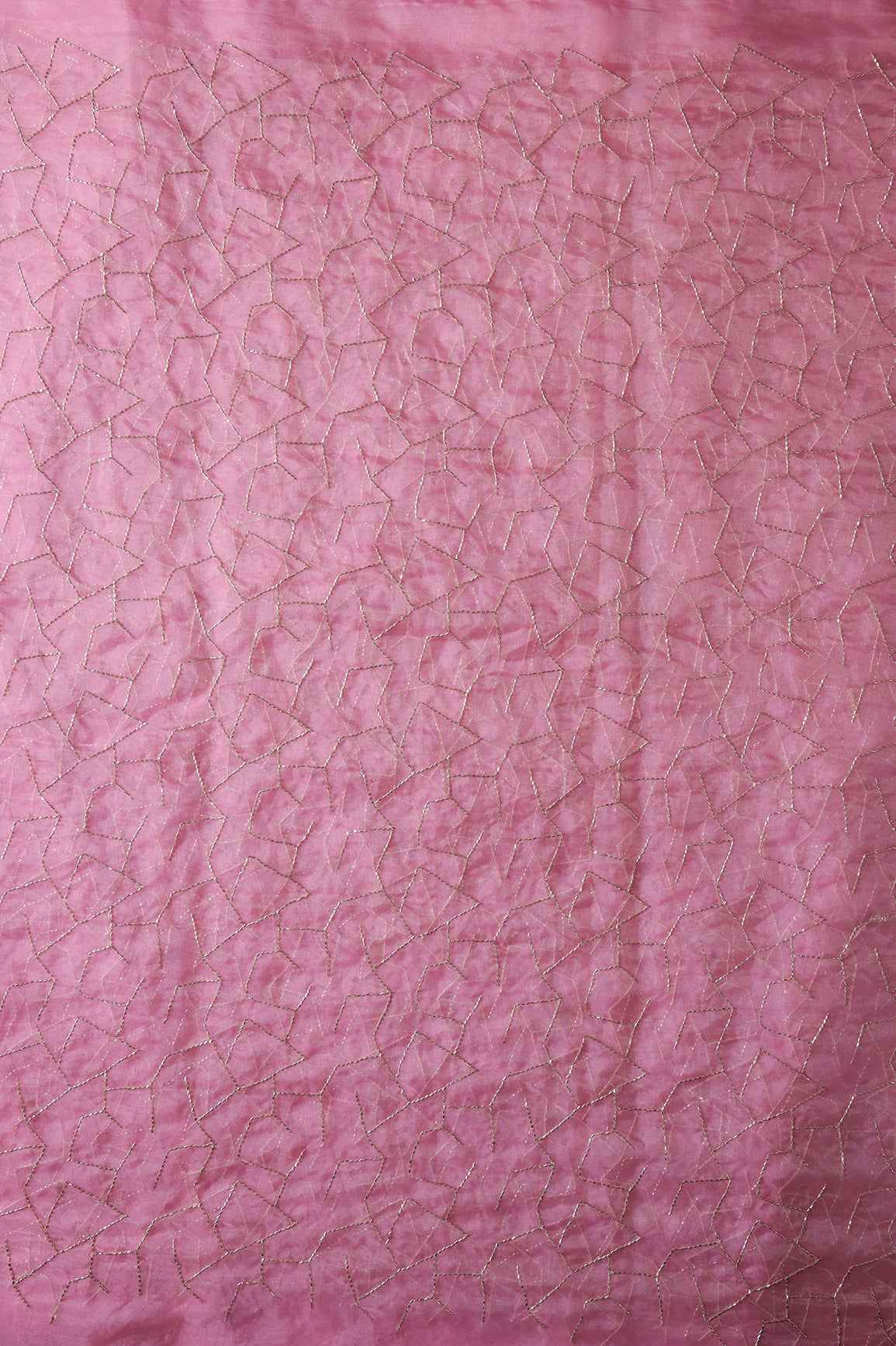 Cut Dana Beads Appealing Abstract Embroidery On Gajri Pink Organza Fabric