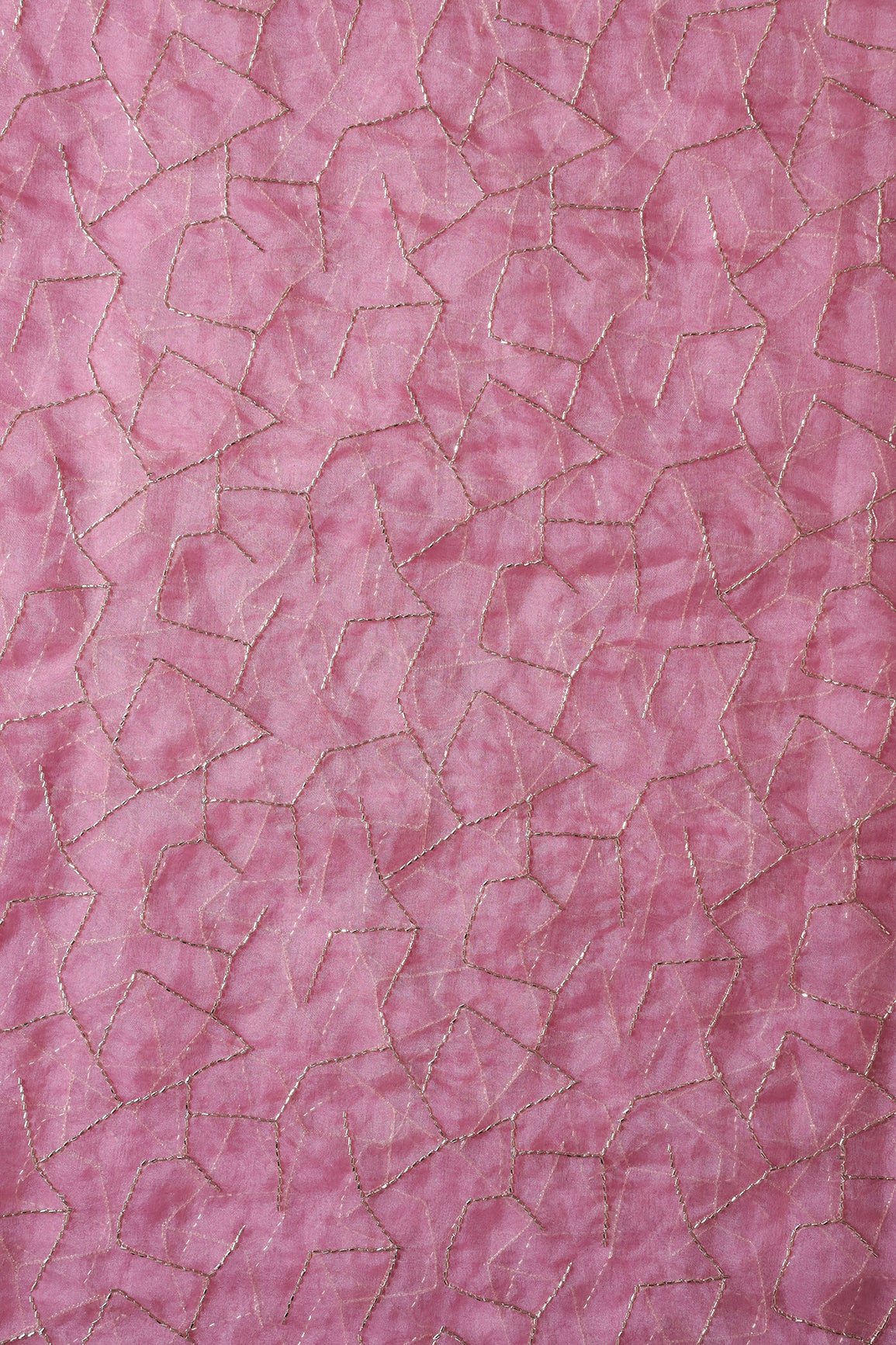 Cut Dana Beads Appealing Abstract Embroidery On Gajri Pink Organza Fabric