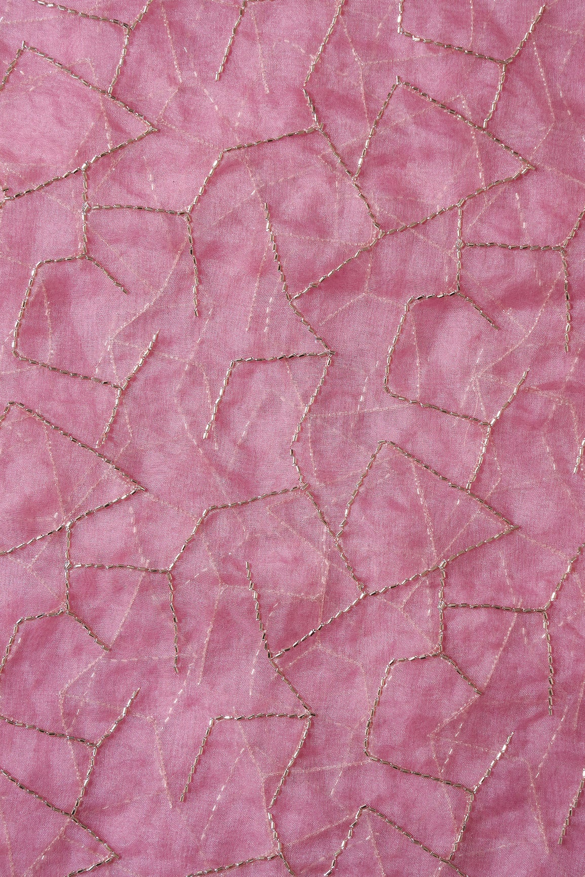 Cut Dana Beads Appealing Abstract Embroidery On Gajri Pink Organza Fabric