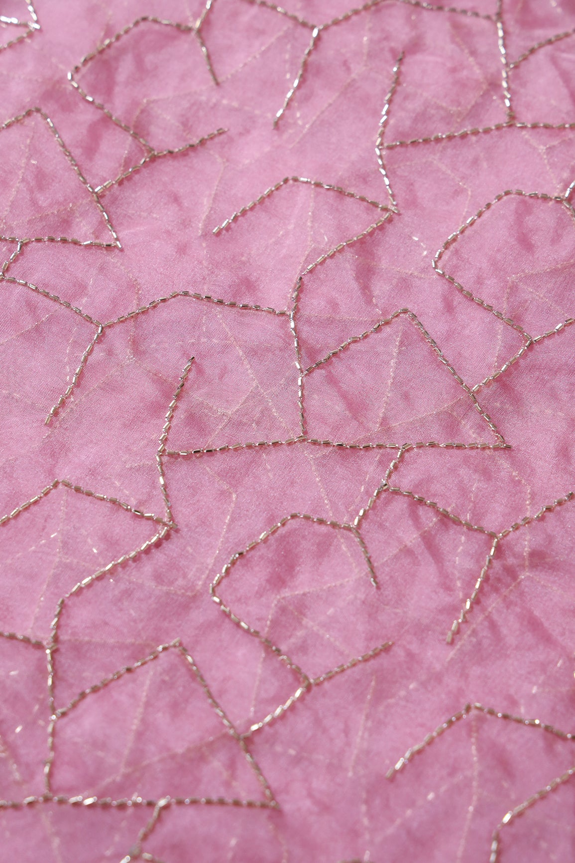 Cut Dana Beads Appealing Abstract Embroidery On Gajri Pink Organza Fabric
