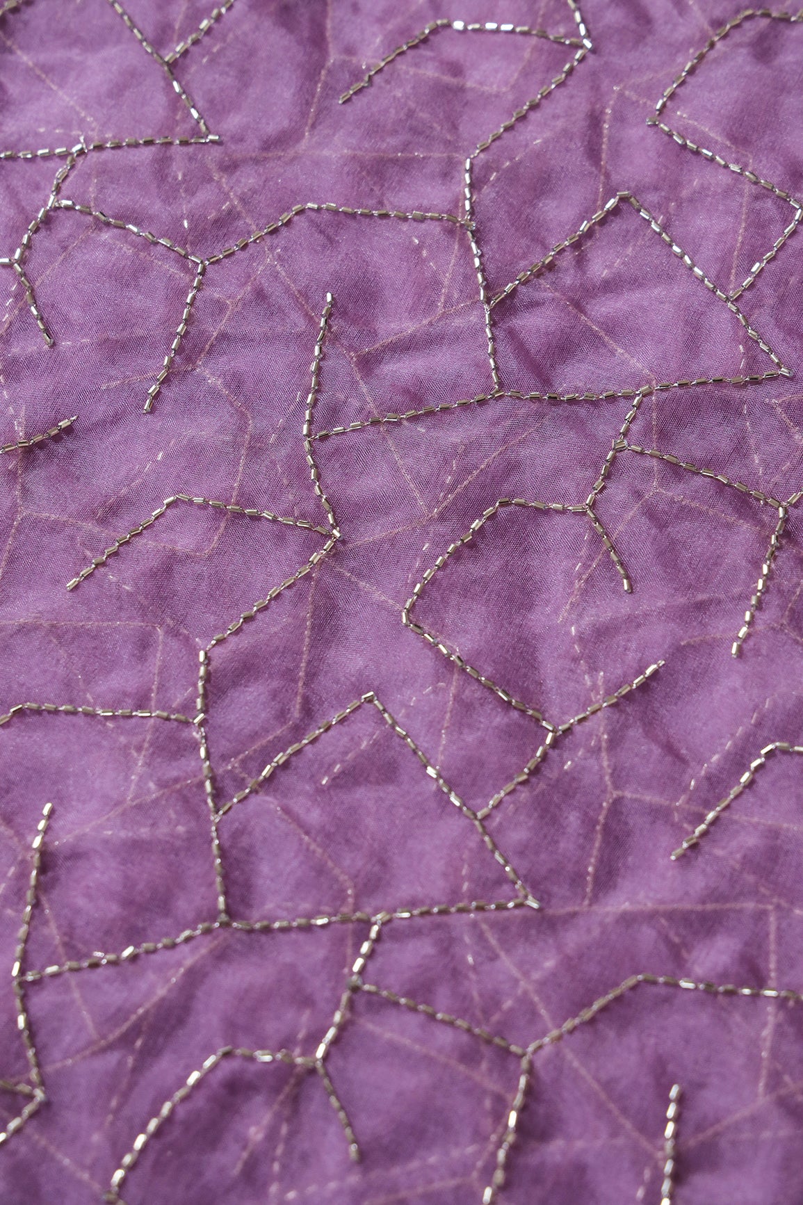 Cut Dana Beads Appealing Abstract Embroidery On Lavender Organza Fabric