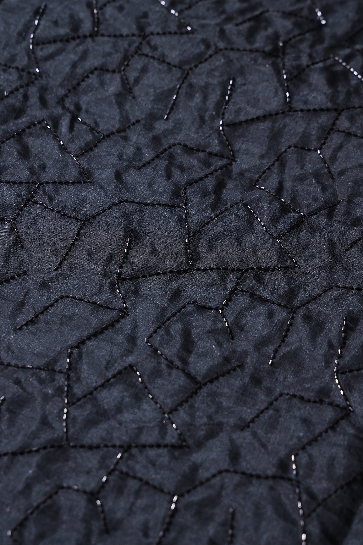 Cut Dana Beads Appealing Abstract Embroidery On Black Organza Fabric