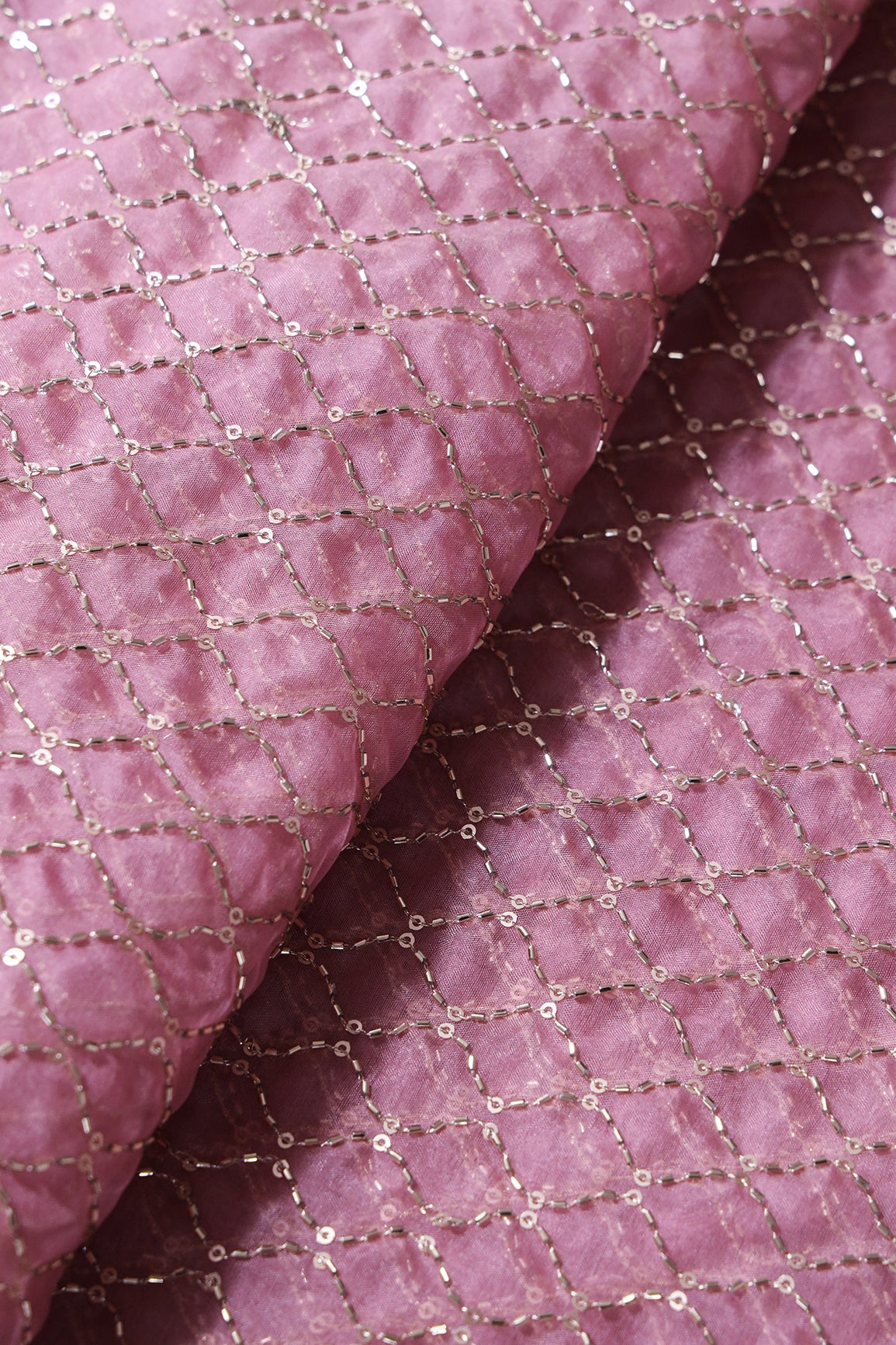 Cut Dana Beads Beautiful Ogee Embroidery On Gajri Pink Organza Fabric