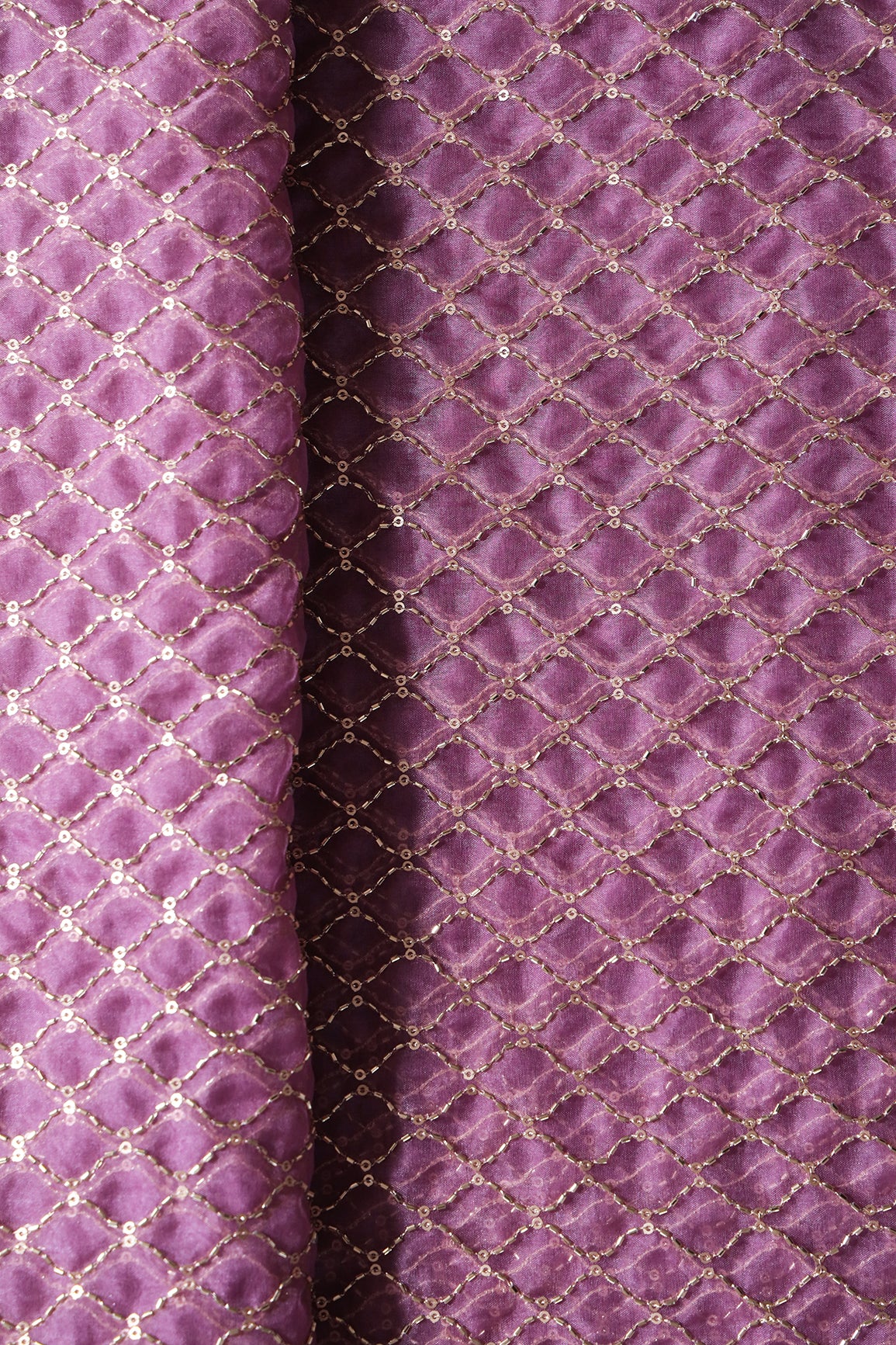 Cut Dana Beads Beautiful Ogee Embroidery On Lavender Organza Fabric