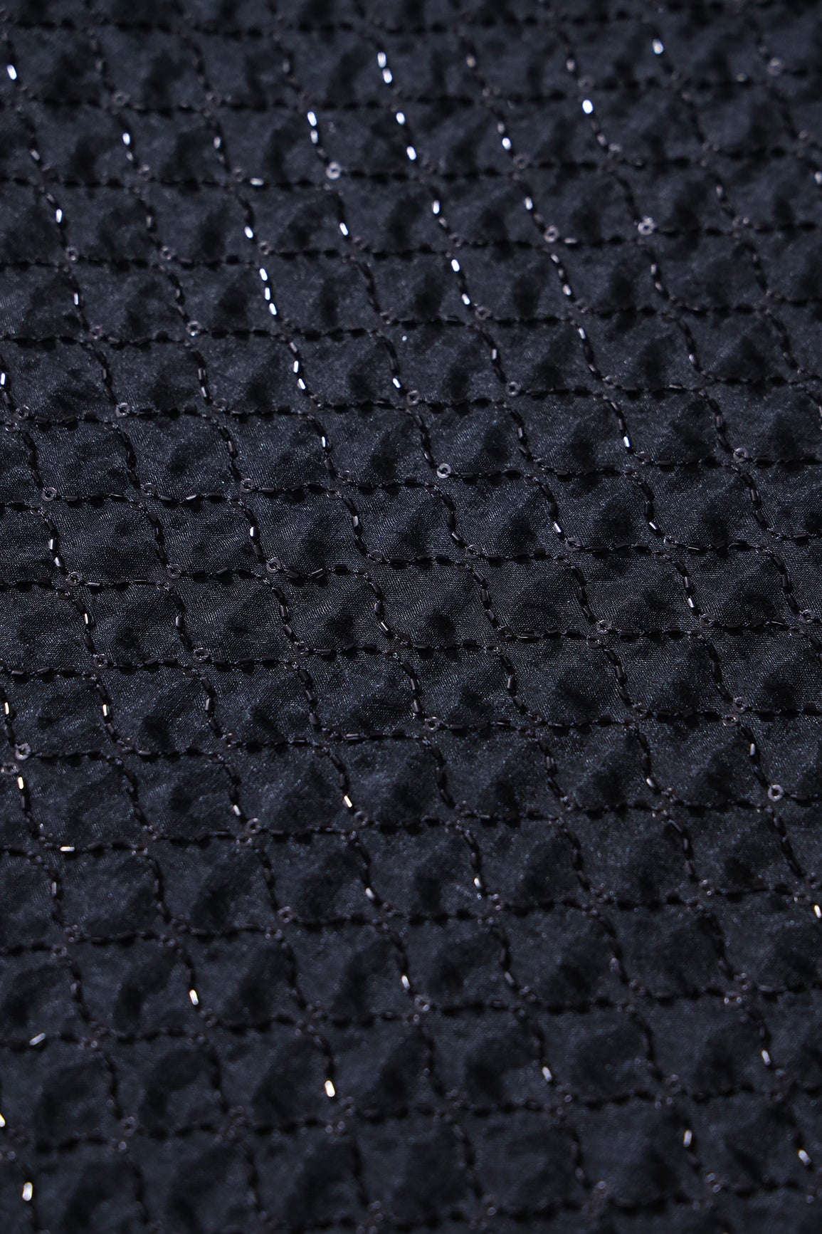 Cut Dana Beads Beautiful Ogee Embroidery On Black Organza Fabric