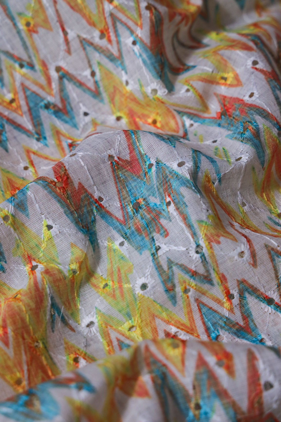 Chevron Digital Print On Hakoba Cotton Embroidery Fabric