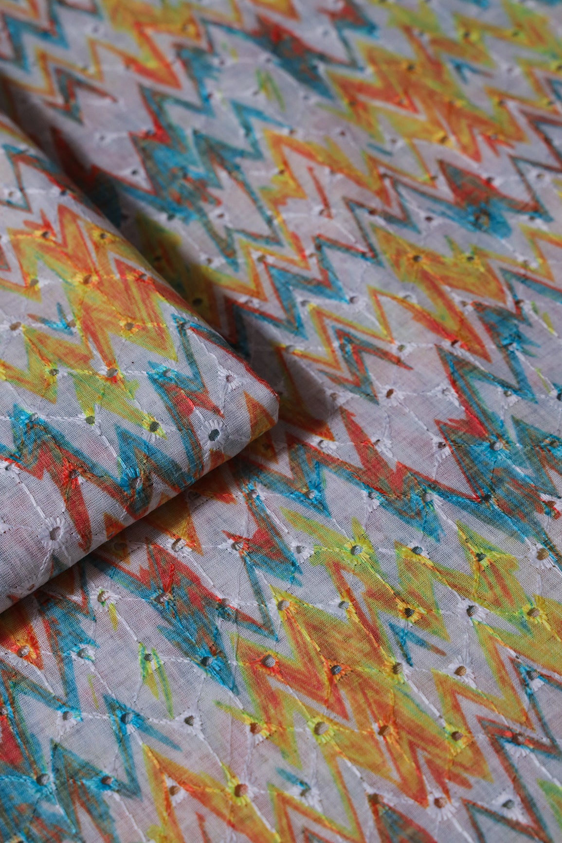 Chevron Digital Print On Hakoba Cotton Embroidery Fabric