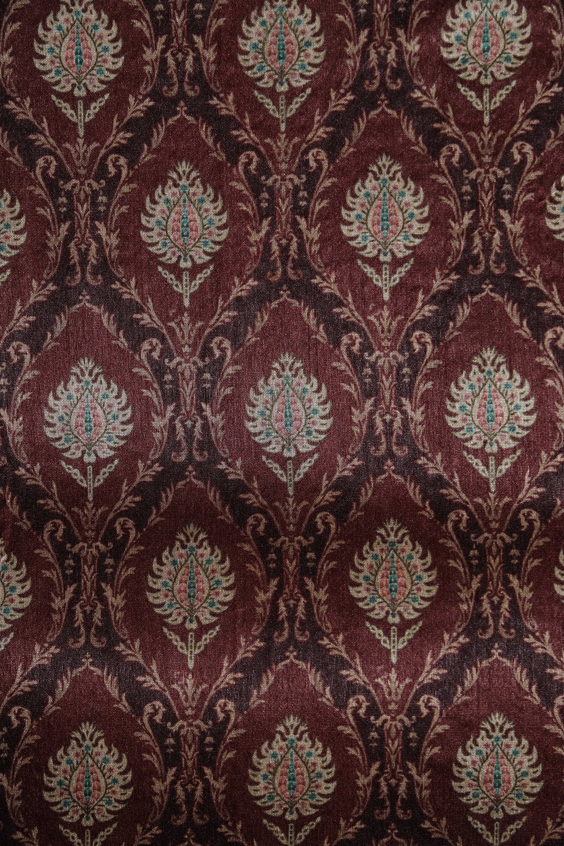 Brown Traditional Pattern Digital Print On Mulberry Silk Fabric