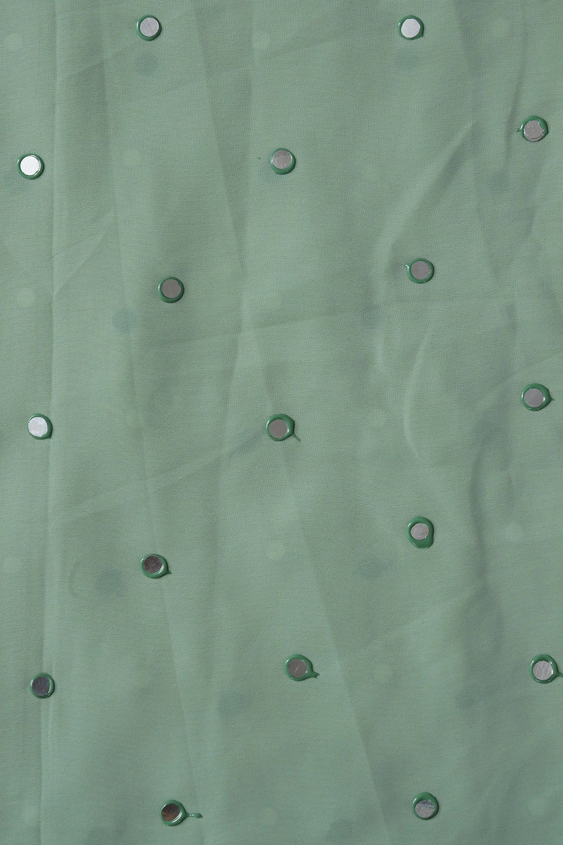 Beautiful Real Mirror Embroidery Work On Light Olive Georgette Fabric - doeraa