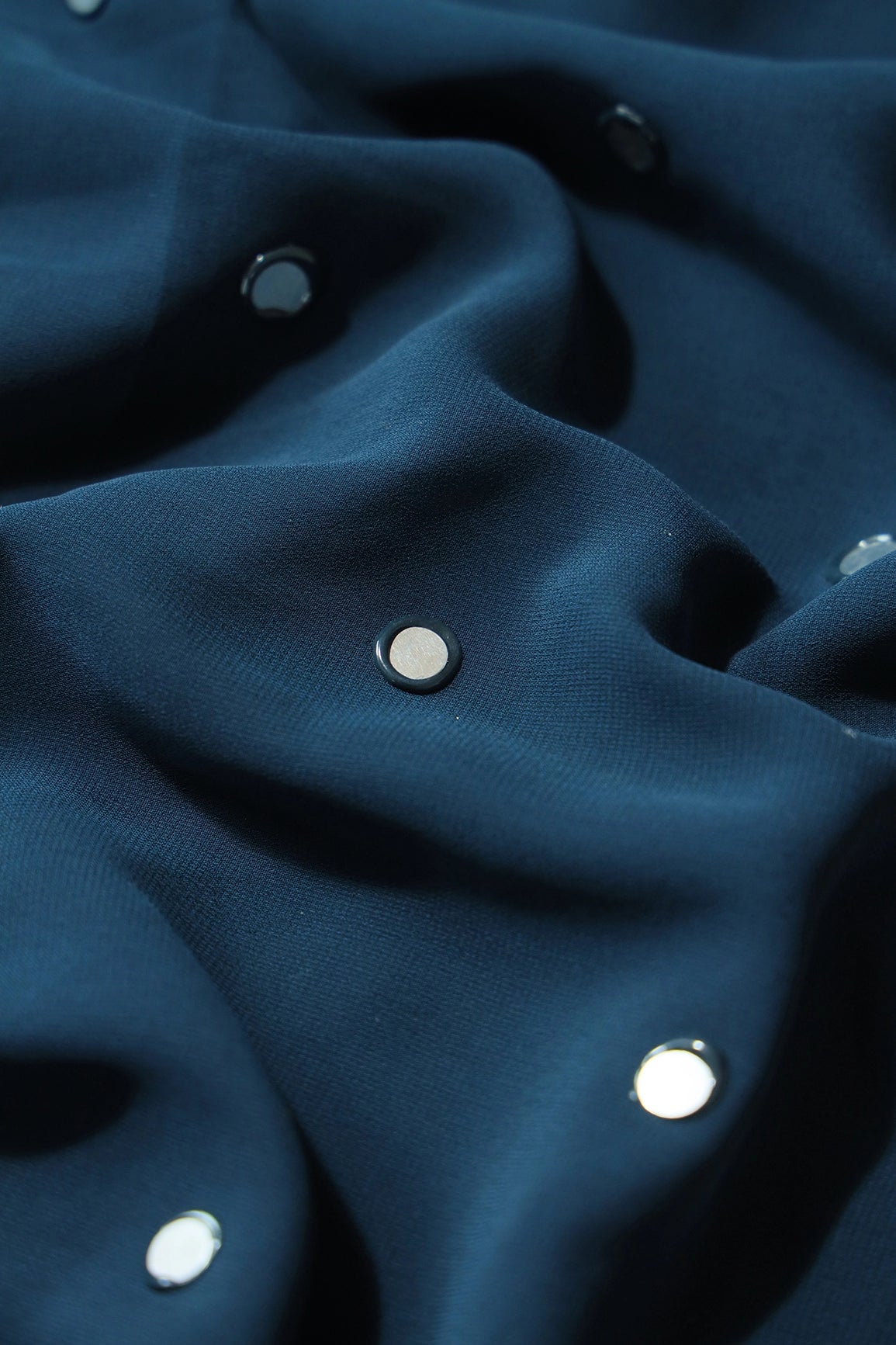 Beautiful Real Mirror Embroidery Work On Prussian Blue Georgette Fabric - doeraa