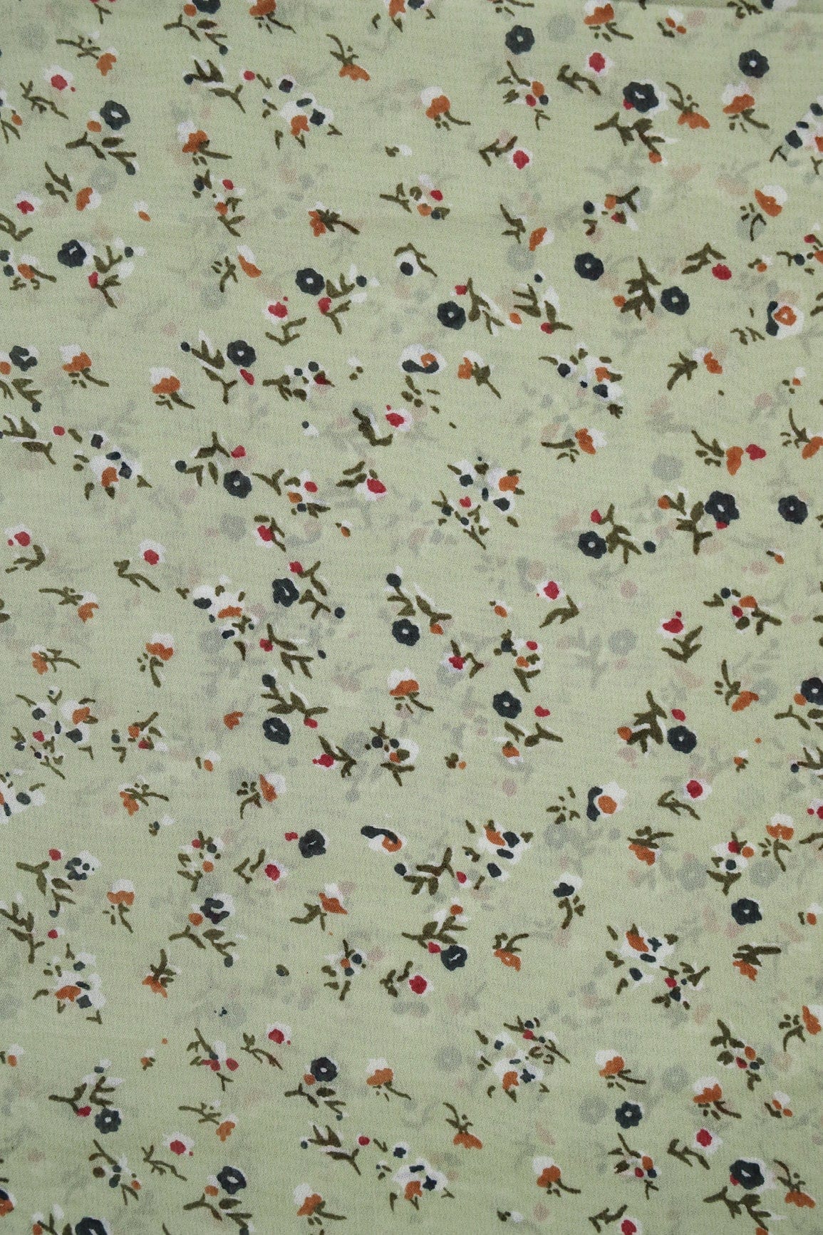 Big Width "56" Multi Color Small Floral Digital Print On Light Olive Georgette Fabric - doeraa