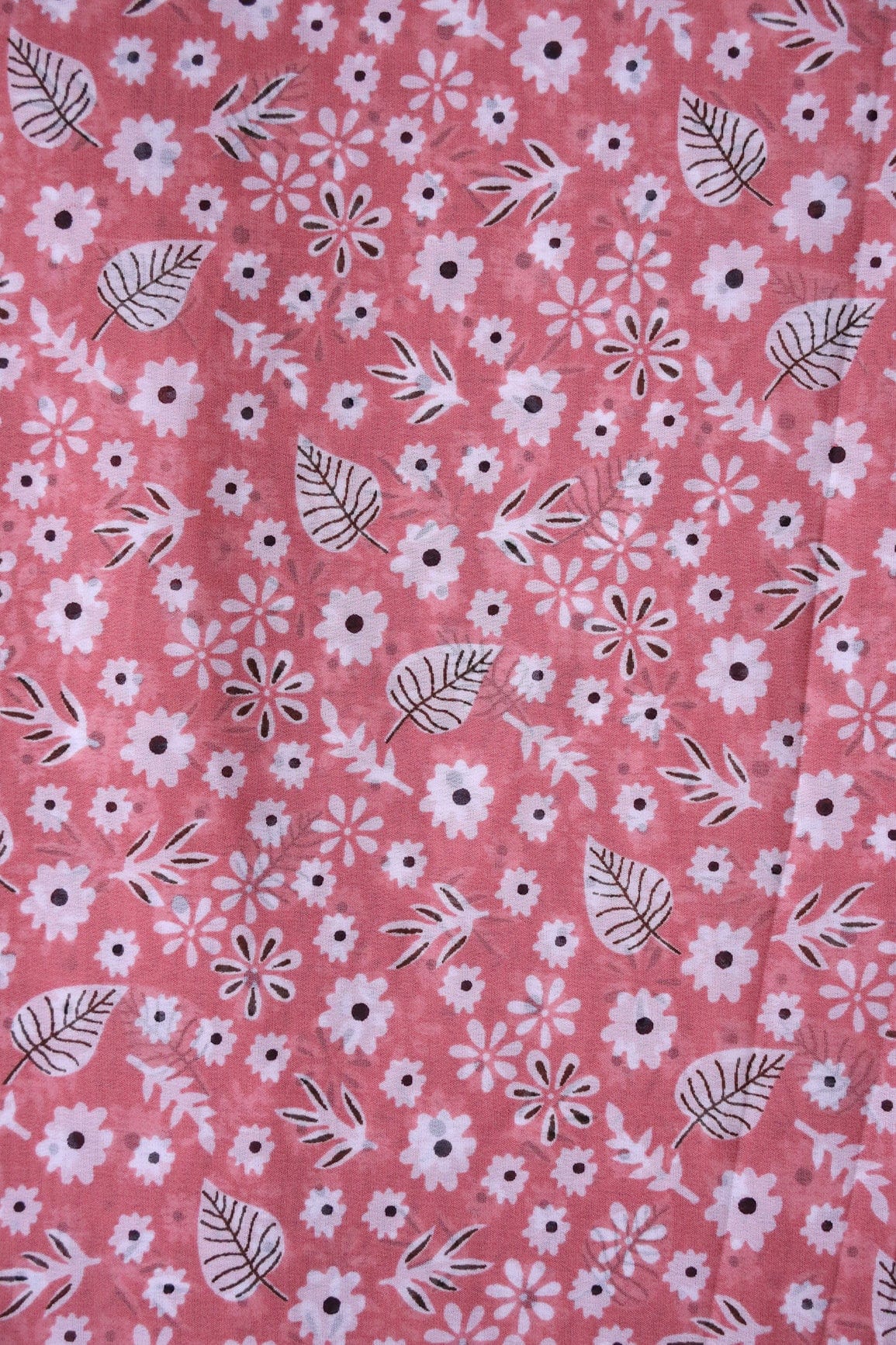 Big Width "56" White Small Floral Digital Print On Gajri Pink Georgette Fabric - doeraa