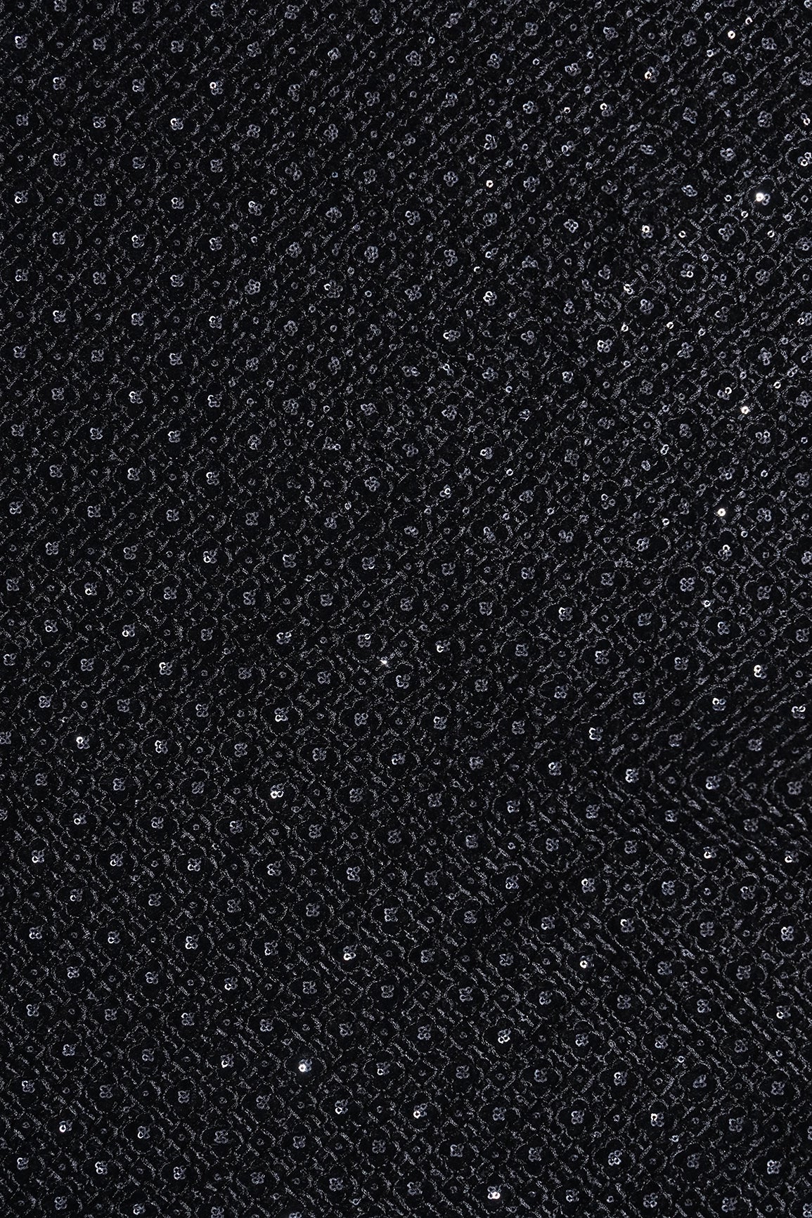 Black Thread With Sequins Small Checks Embroidery Work On Black Velvet Fabric - doeraa