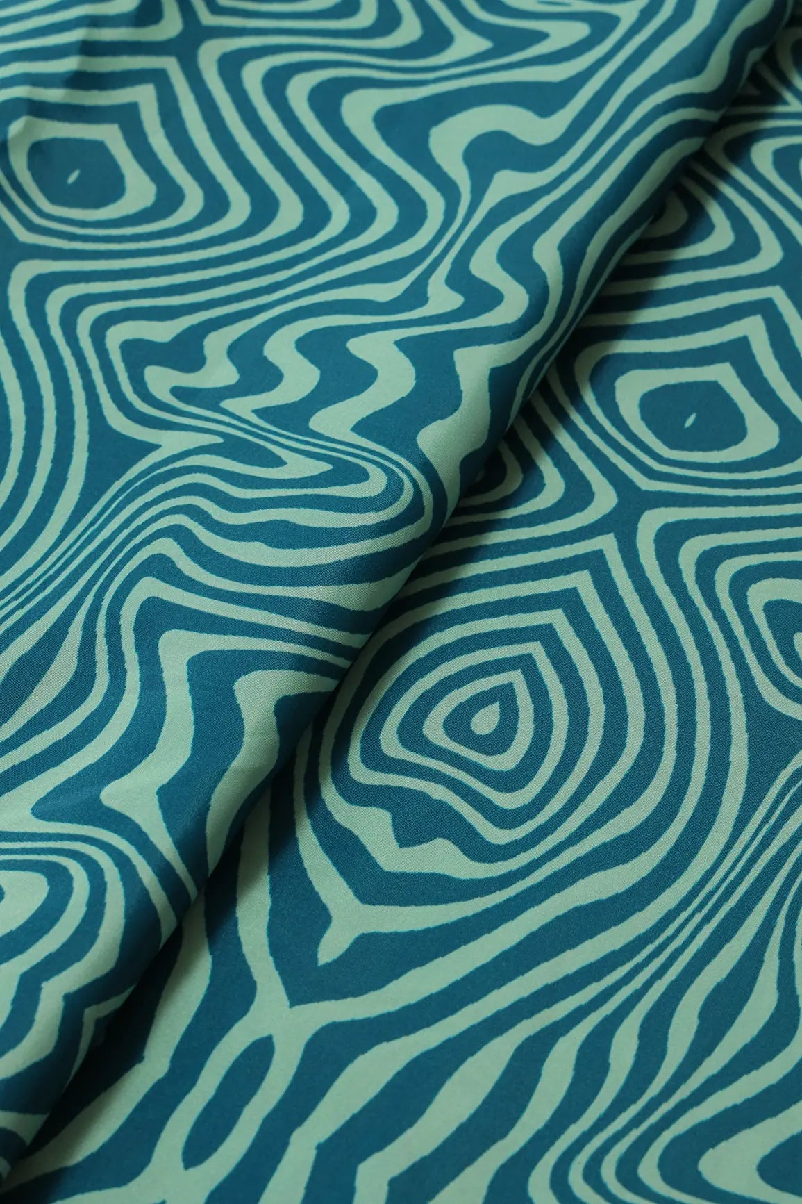 Blue And Off White Geometric Pattern Digital Print On French Crepe Fabric - doeraa