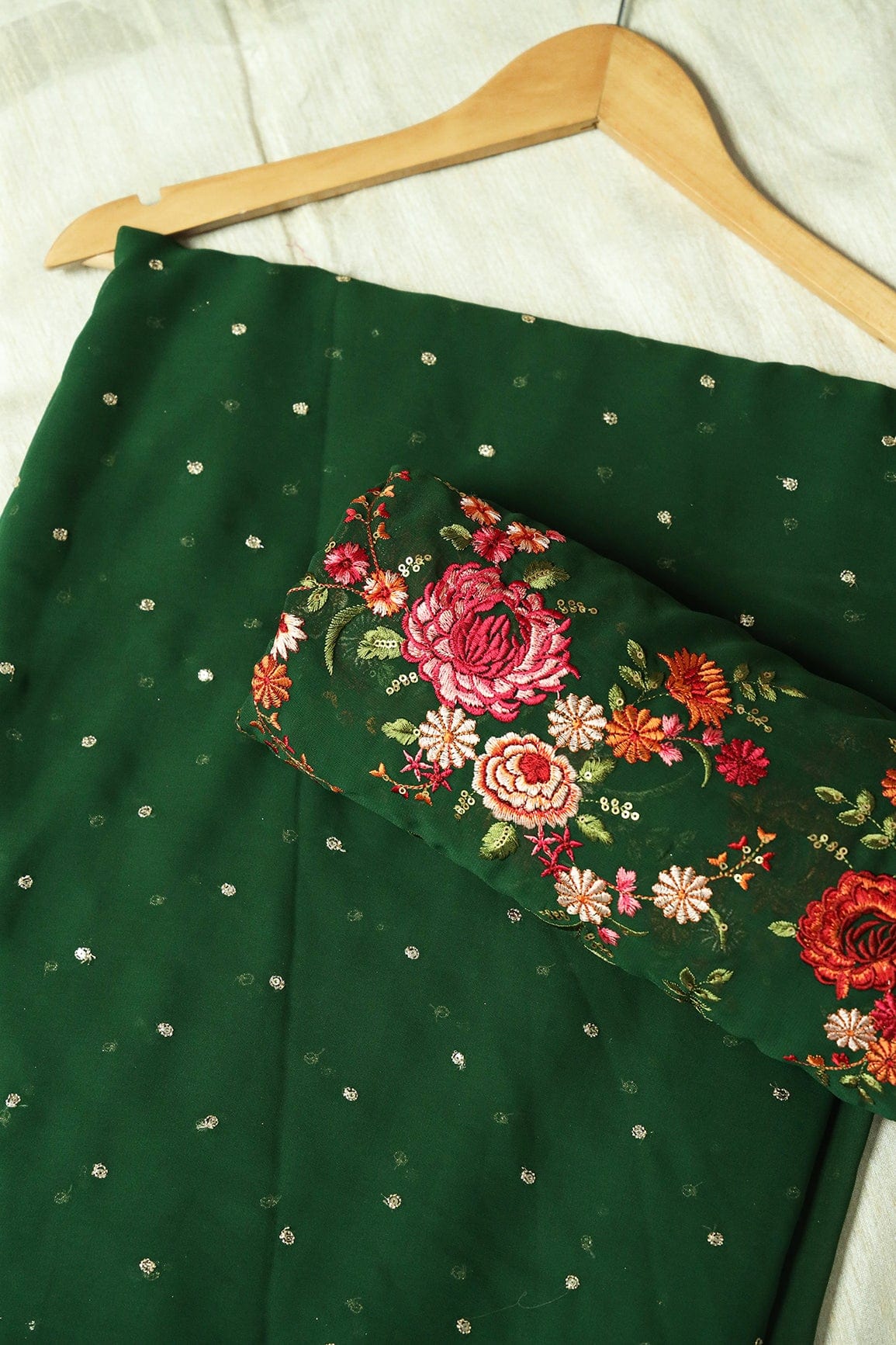 Bottle Green And Green Saree set (2 Piece) - doeraa