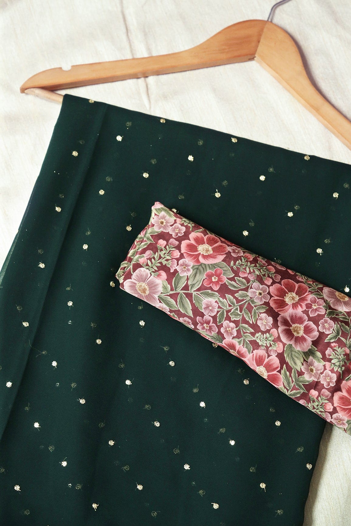 Bottle Green And Maroon saree set (2 Piece) - doeraa