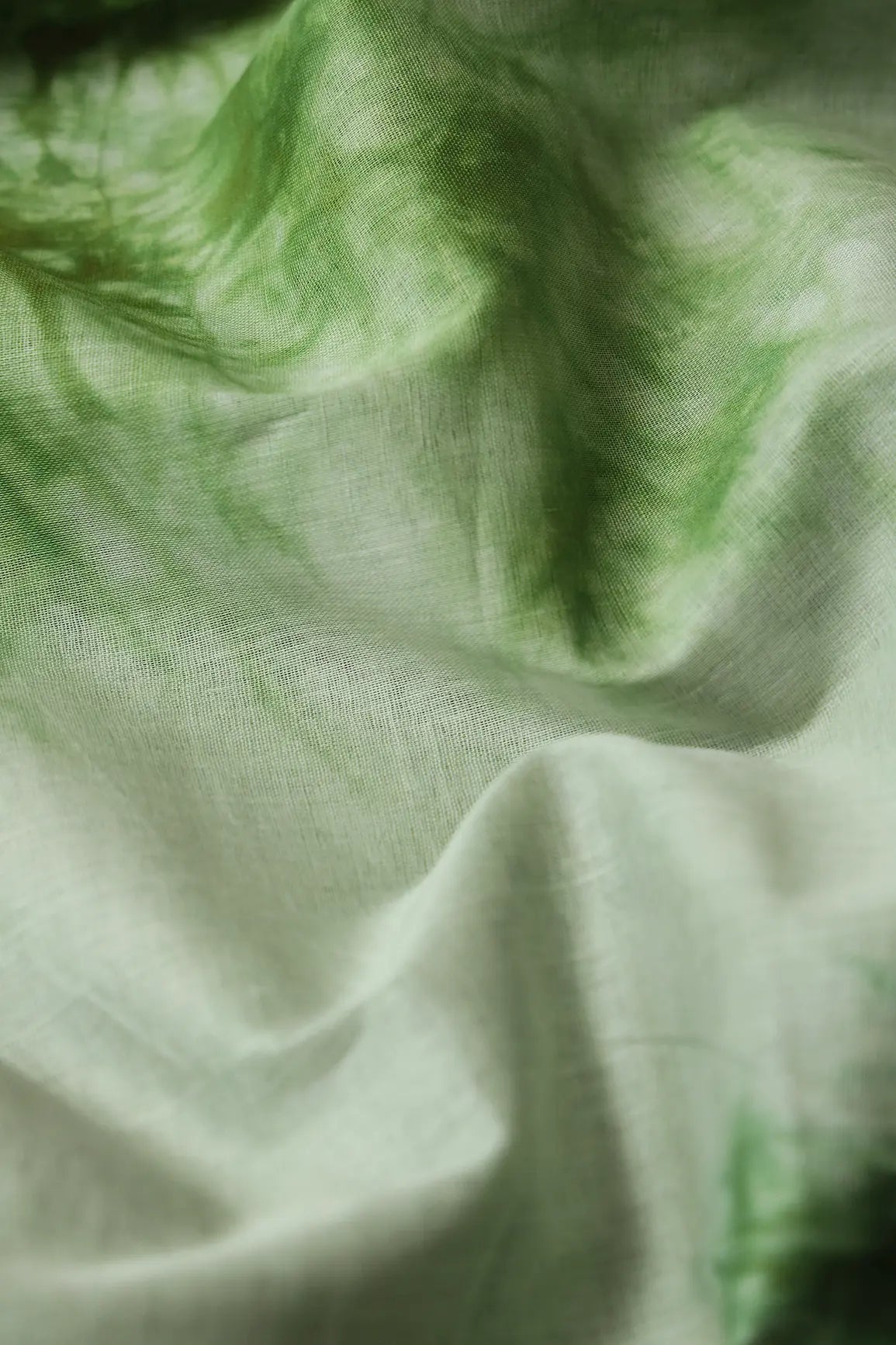 Bottle Green And Olive Tie & Dye Shibori Print On Pure Mul Cotton Fabric - doeraa