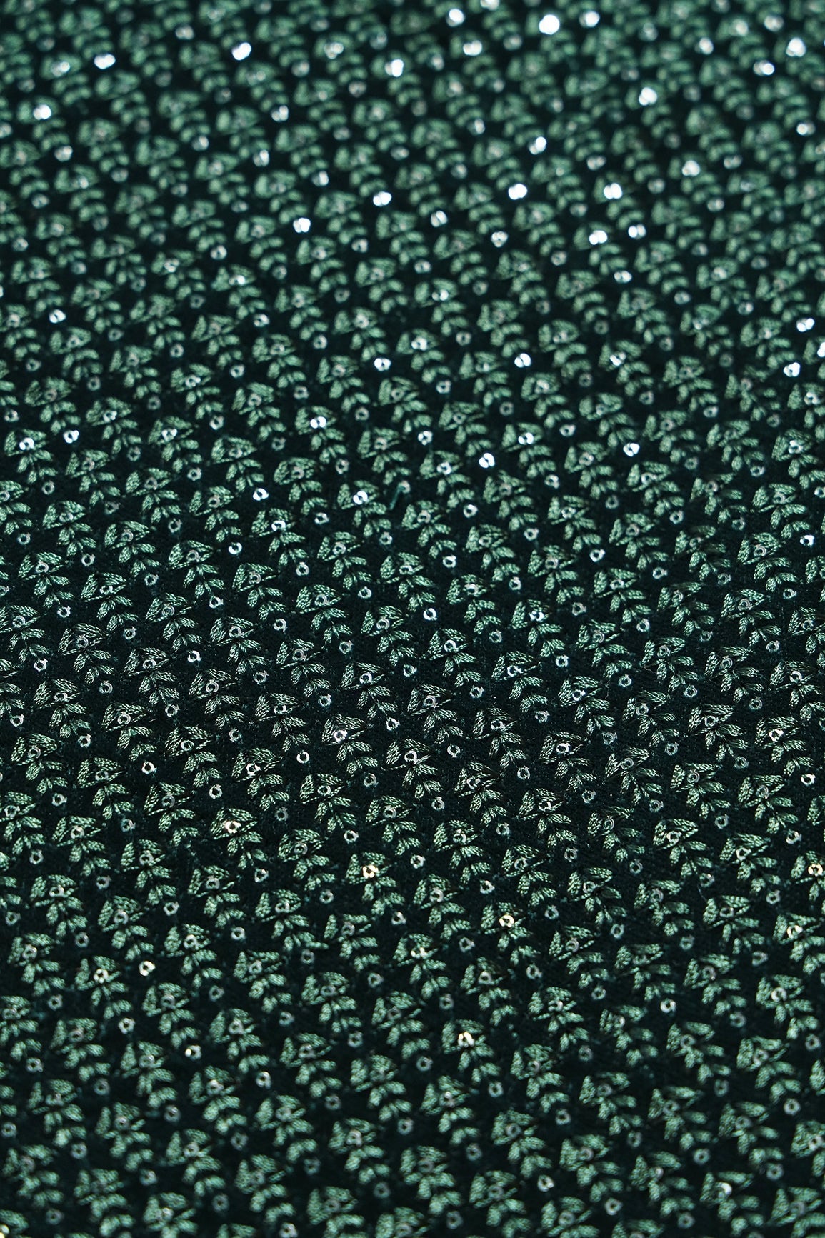 Bottle Green Thread With Sequins Small Floral Embroidery Work On Bottle Green Velvet Fabric - doeraa