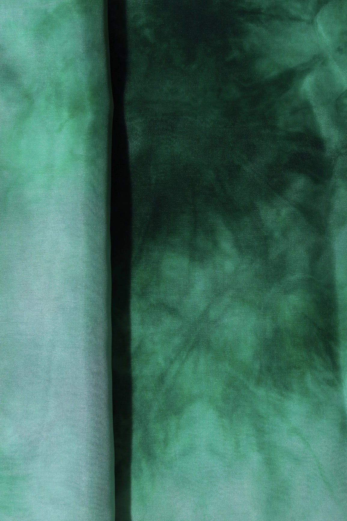 Bottle Green Tie & Dye Shibori Print On Organza Fabric - doeraa