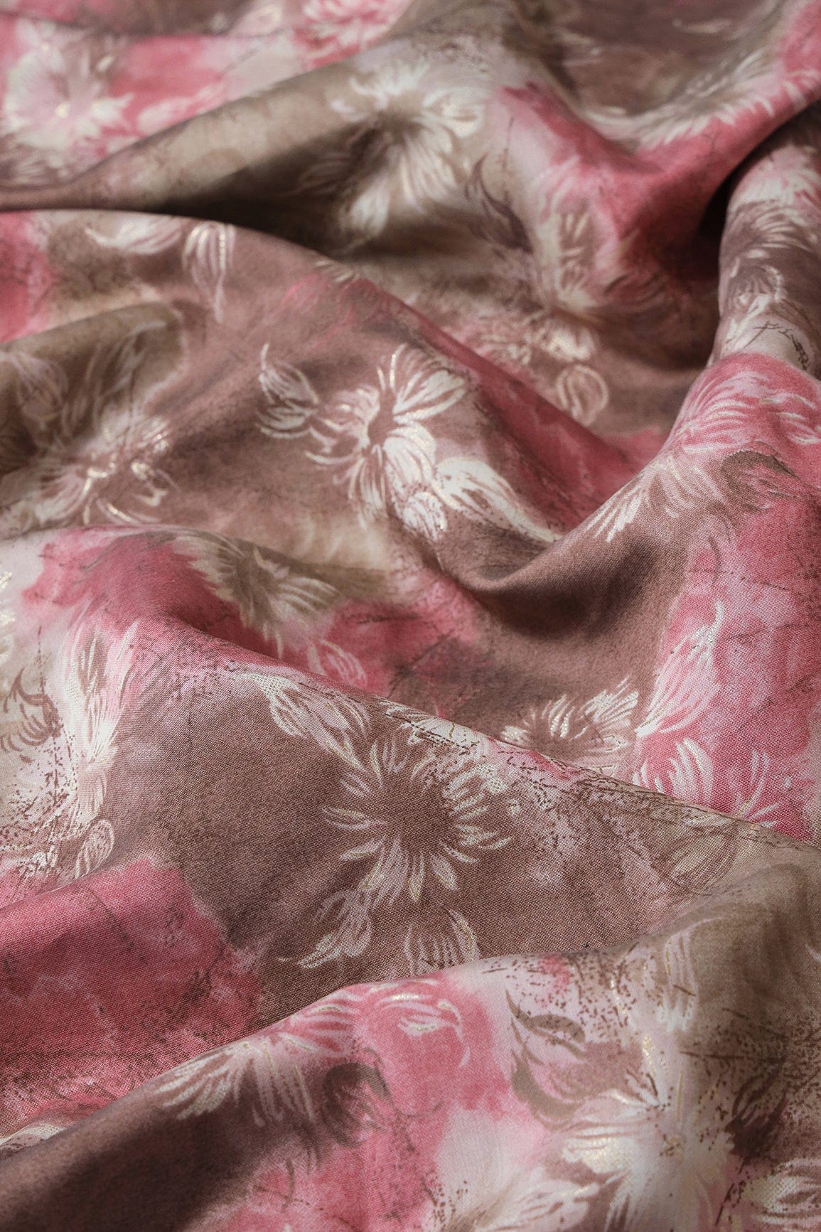 Brown And Cream Viscose Chanderi Silk Unstitched Suit (2 Piece) - doeraa