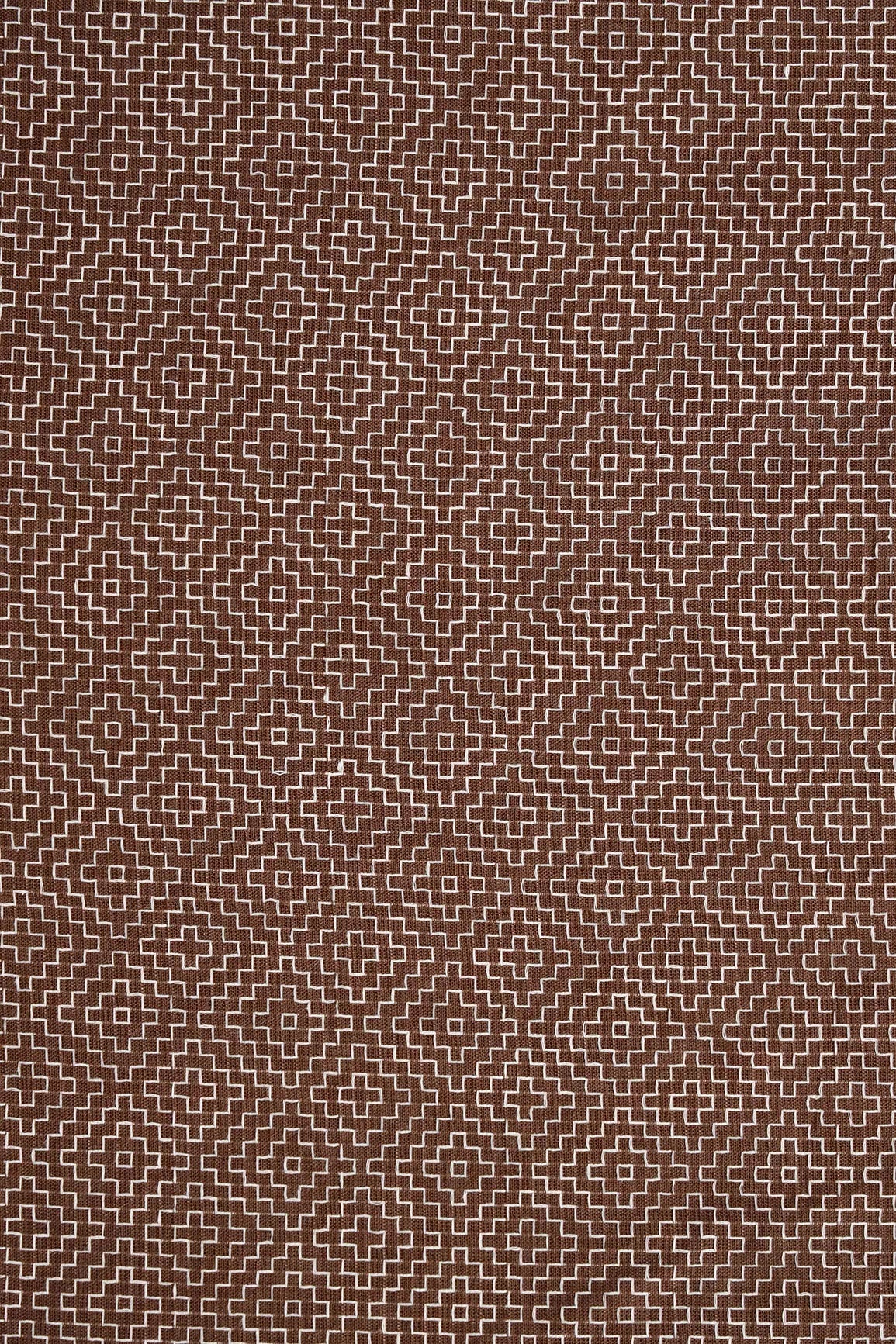 Brown And White Geometric Pattern Handwoven Organic Cotton Fabric - doeraa