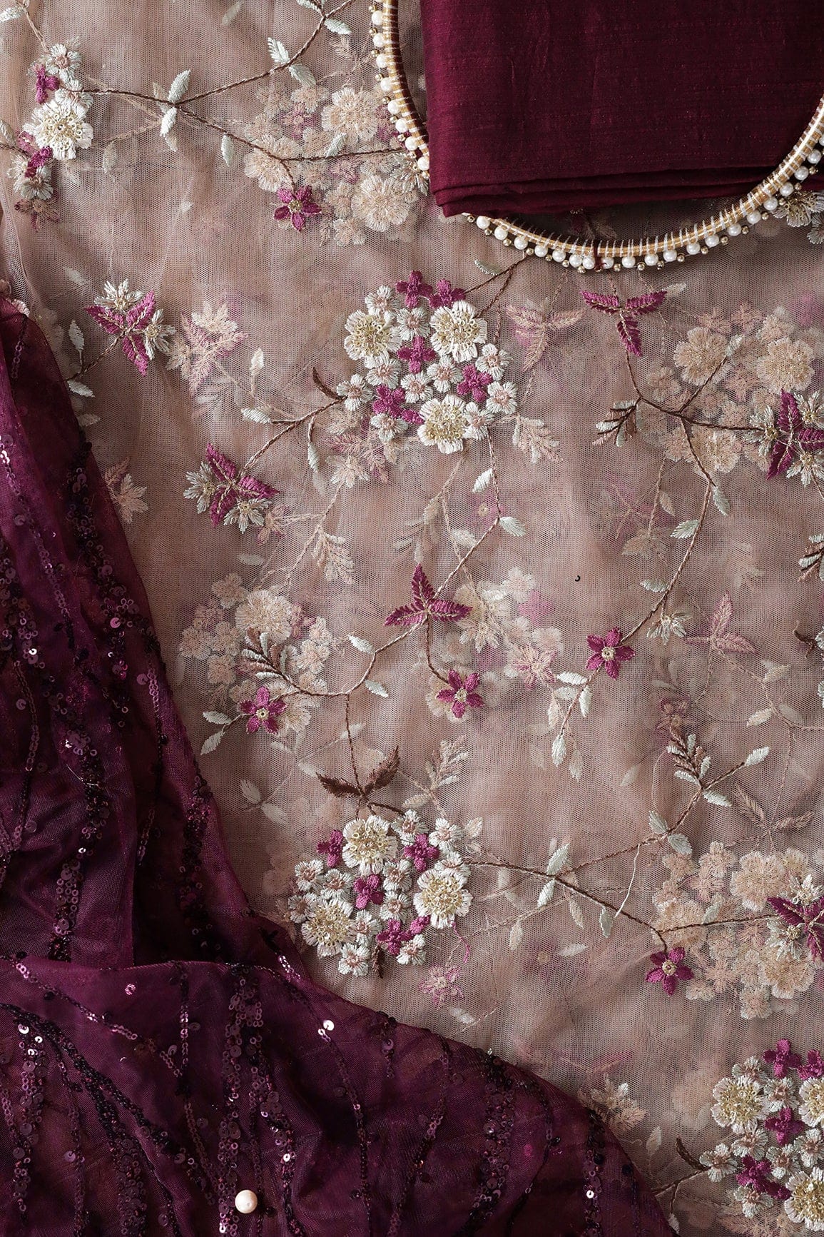 Brown And Wine Unstitched Suit (3 Piece) - doeraa