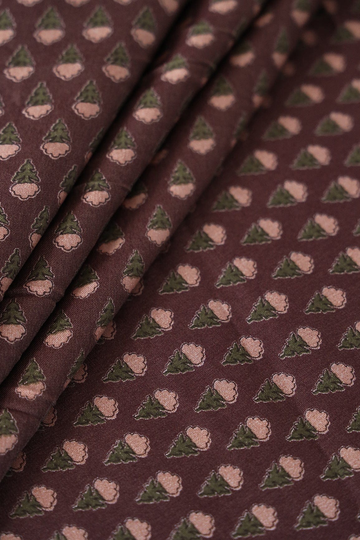 Brown Small Floral Pattern Booti Screen Print Chanderi Silk Fabric - doeraa
