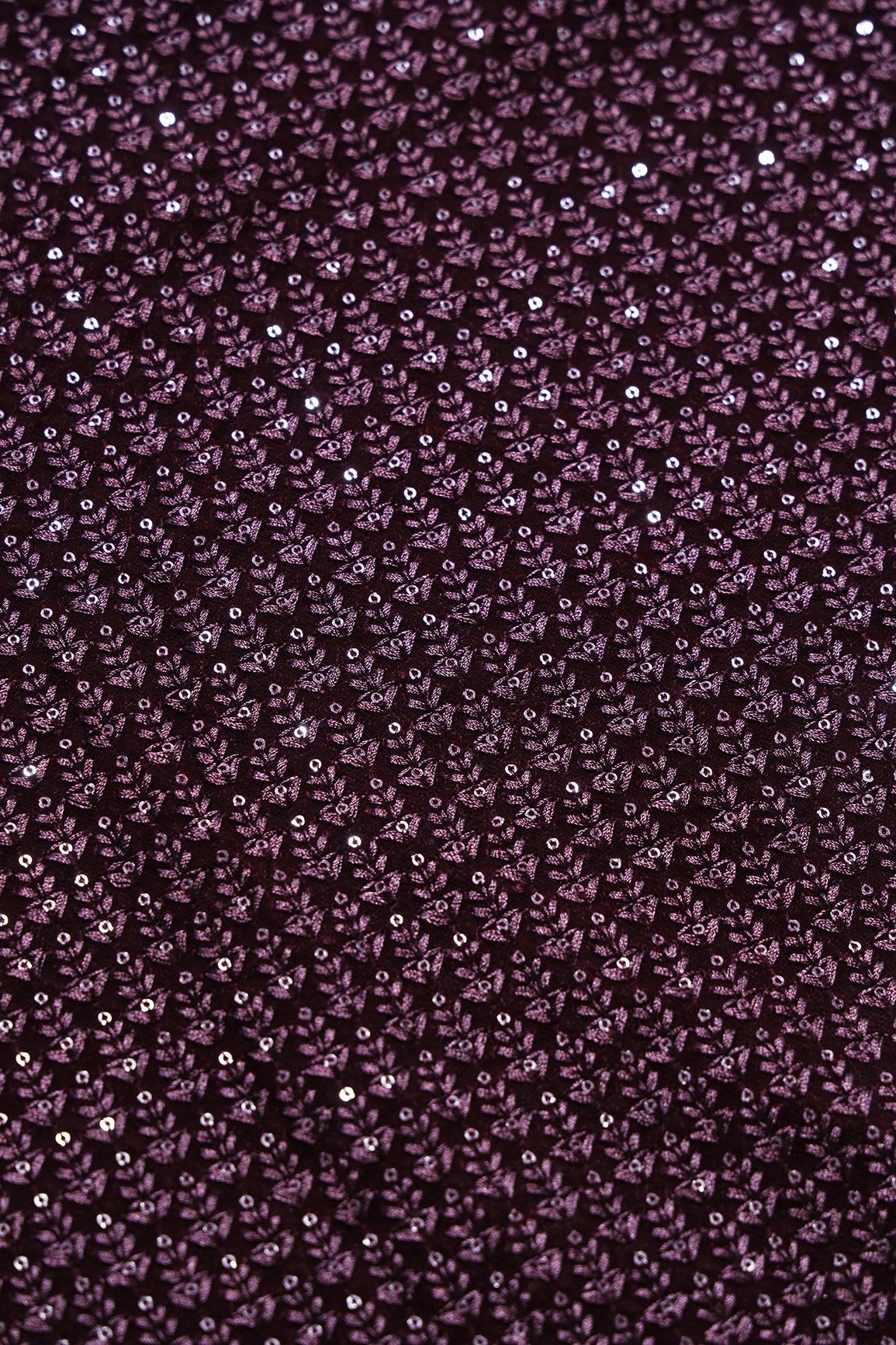 Brown Thread With Sequins Small Floral Embroidery Work On Brown Velvet Fabric - doeraa