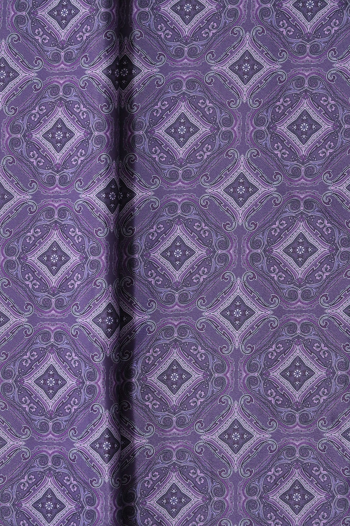 Dark Purple Traditional Pattern Digital Print On Purple French Crepe Fabric - doeraa