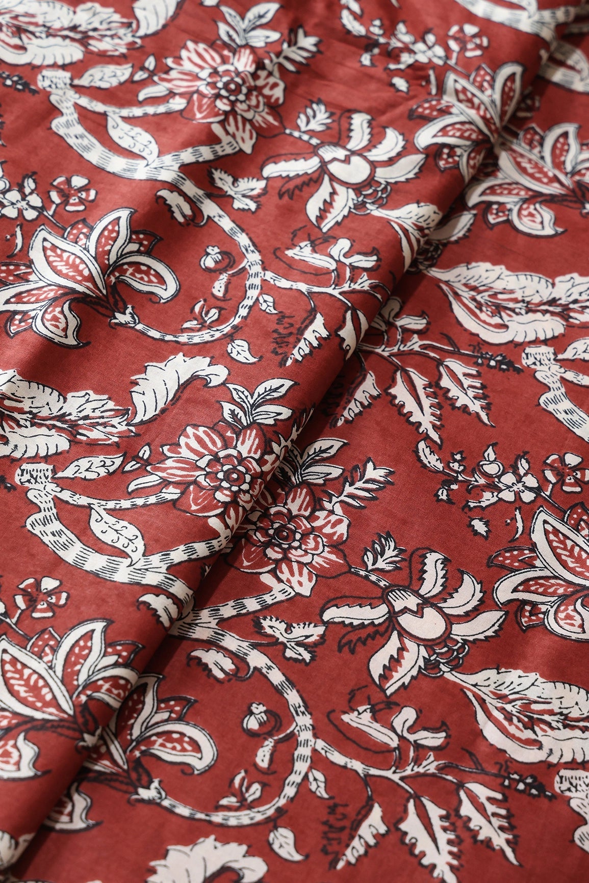 Dark Rust Brown And Cream Pure Cotton Unstitched Suit Set (2 Piece) - doeraa
