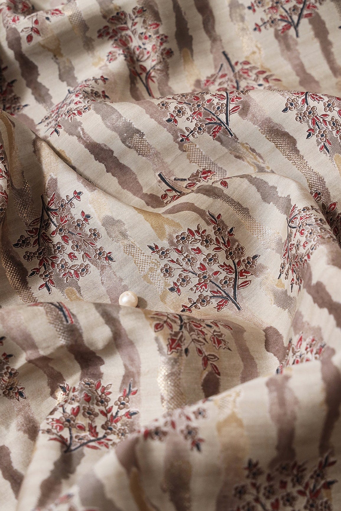 Dusty Brown And Light Beige Viscose Chanderi Silk Unstitched Suit (2 Piece) - doeraa