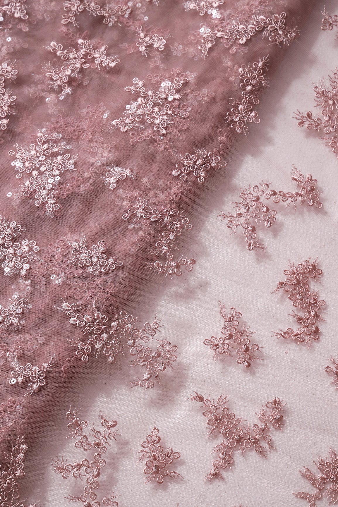 Exclusive Mauve Thread With Sequins Abstract Embroidery Work On Mauve Soft Net Fabric - doeraa